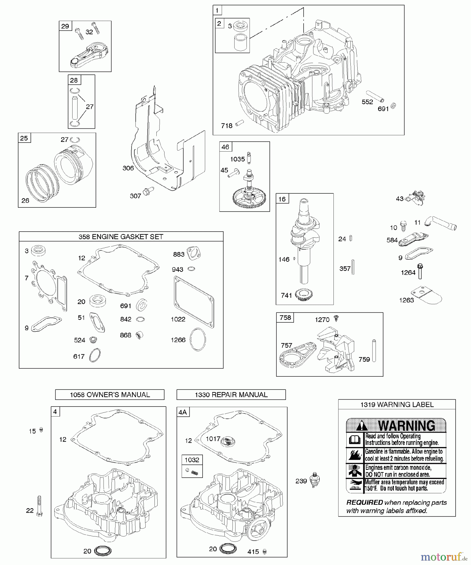 Viking Motoren B & S 28. . . 282H07-0111-E1 C - Nockenwelle, Kurbelwelle, Zylinder, Motors