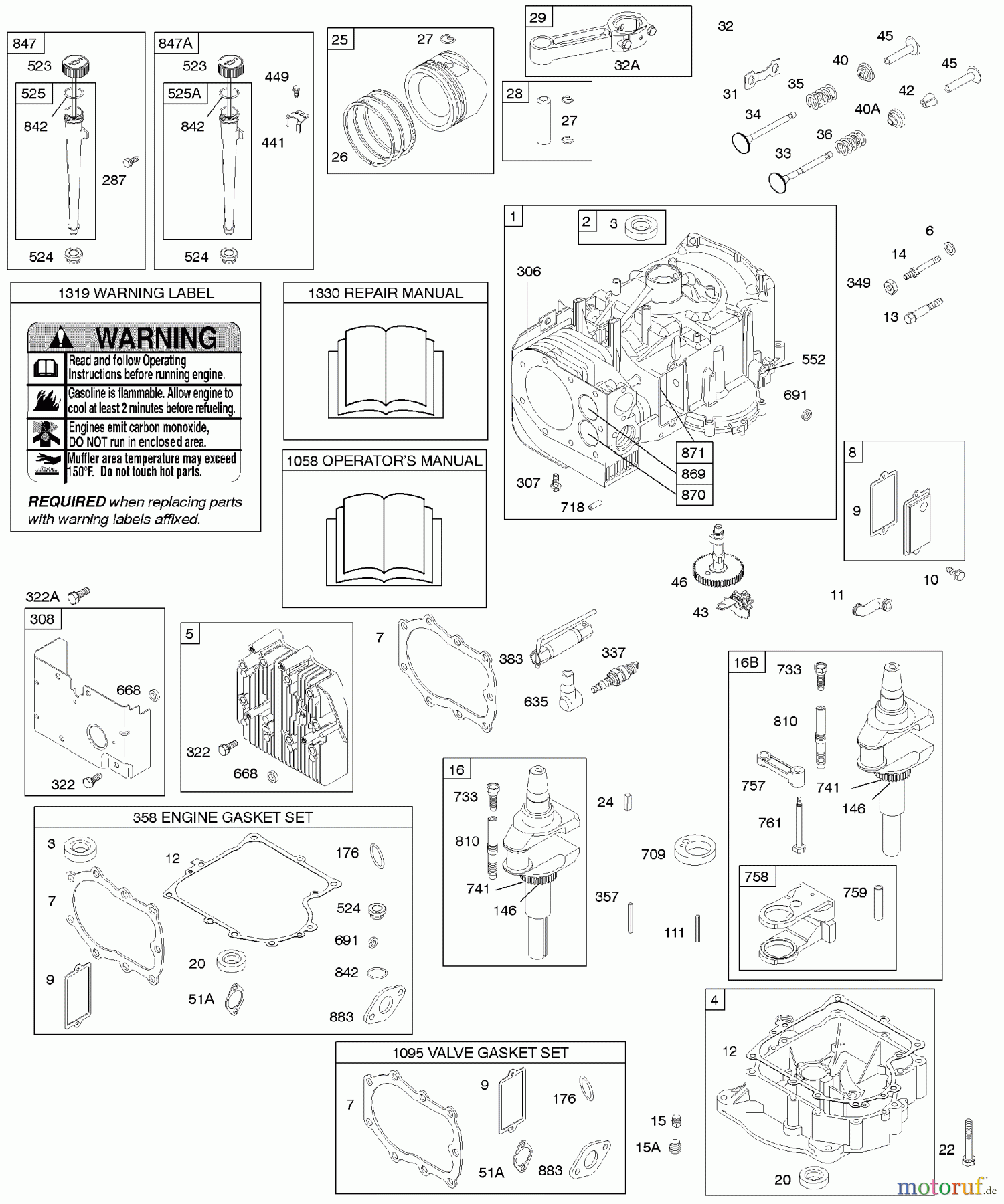 Viking Motoren B & S 28. . . 286707-1143-E2 E - Kurbelgehäuseabdeckung/-sumpf, Motordichtu