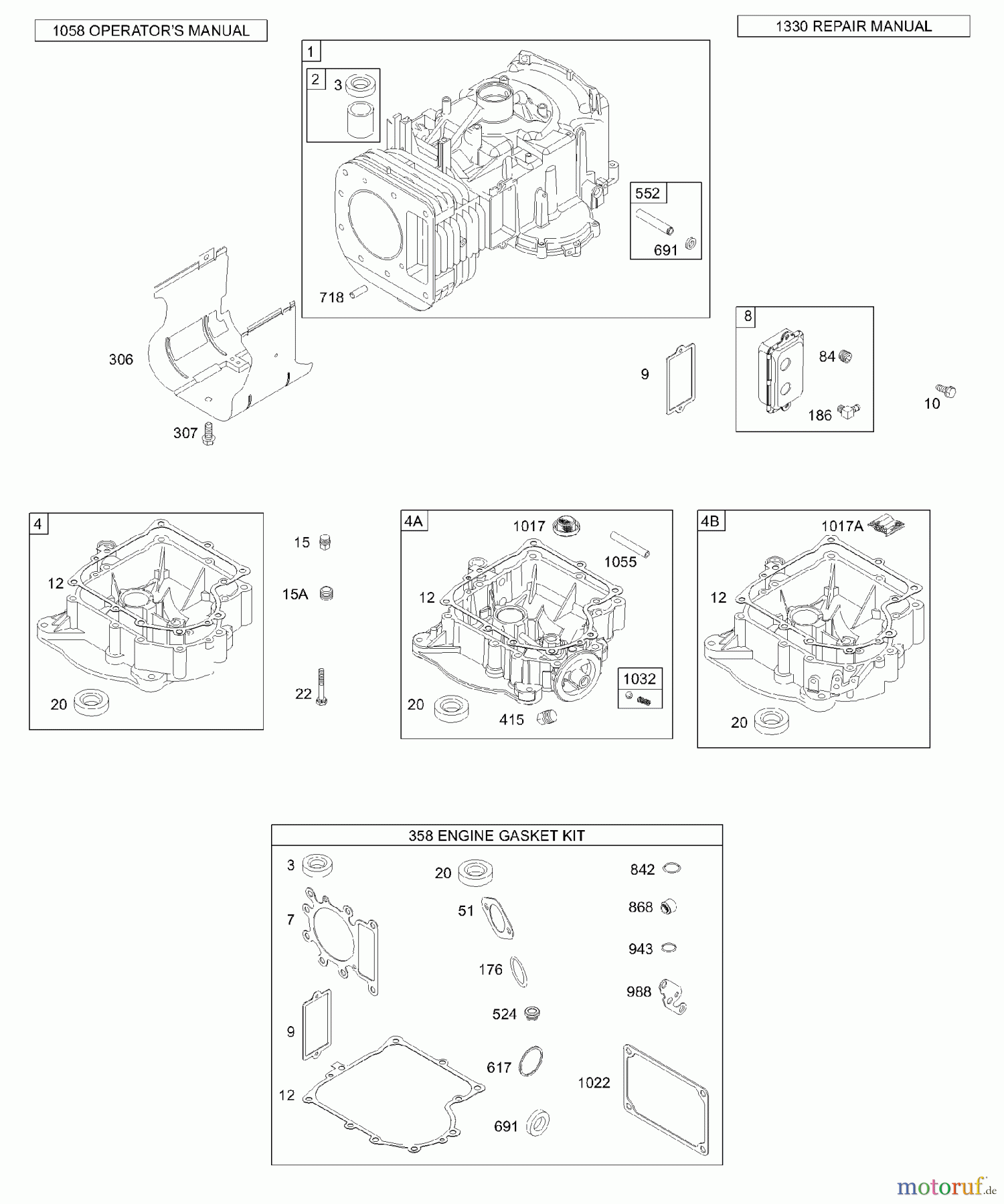 Viking Motoren B & S 31. . . 311707-0146-E1 F - Zylinder, Sumpf, Dichtungssatz