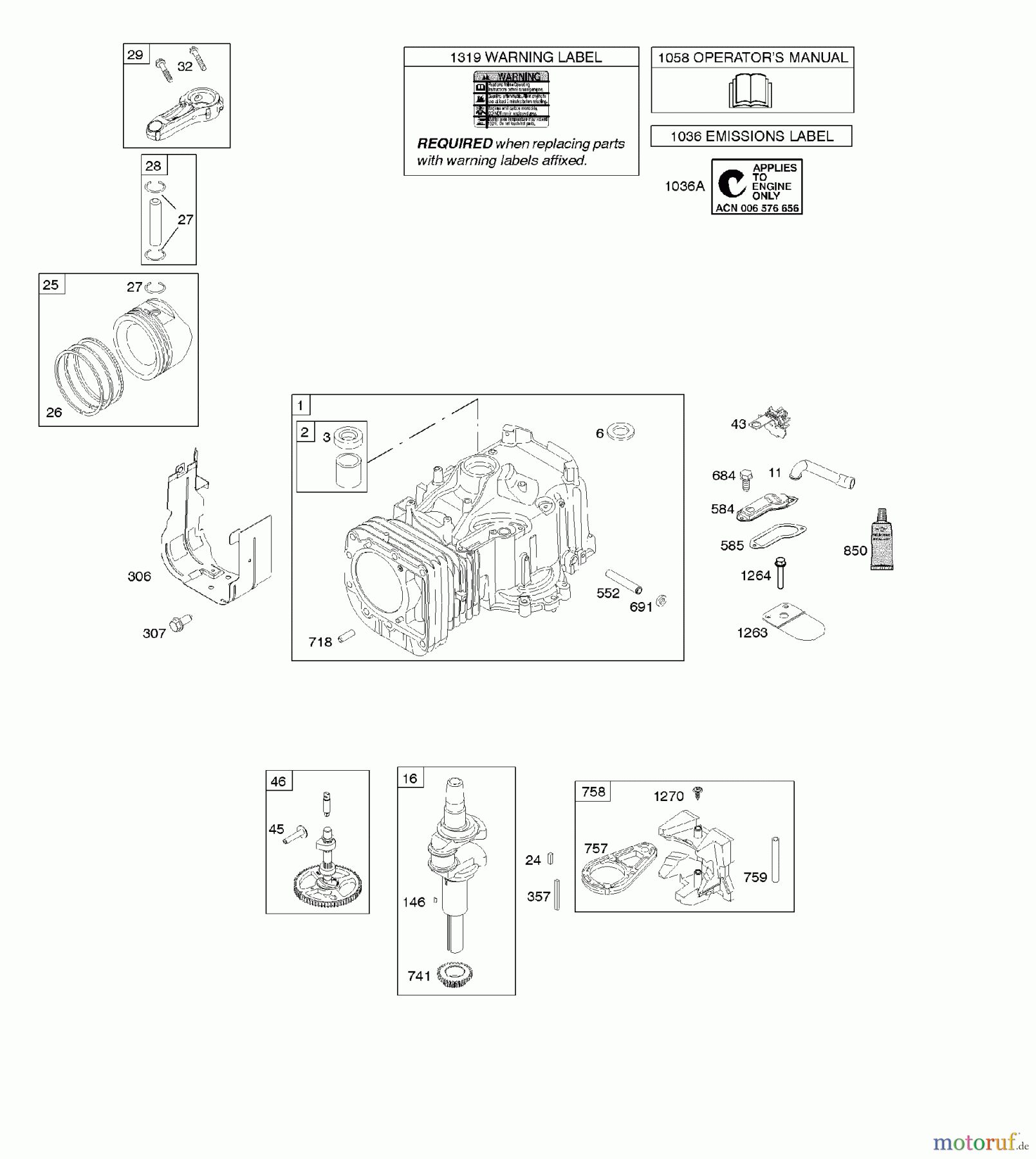 Viking Motoren B & S 31. . . 31G777-0120-E1 C - Nockenwelle, Kurbelwelle, Zylinder, Bedien