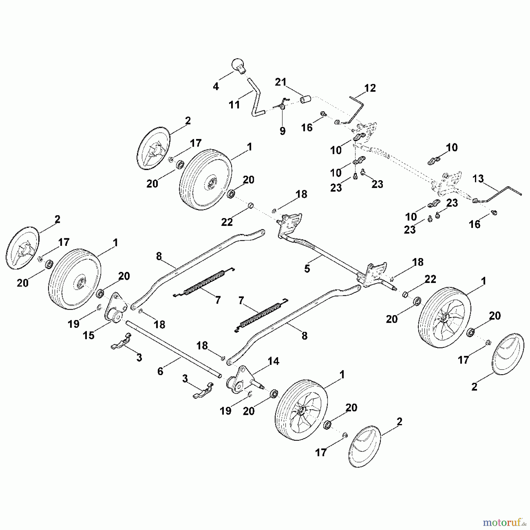Viking Rasenmäher Benzinrasenmäher MB 4.0 R C - Fahrwerk, Höhenverstellung