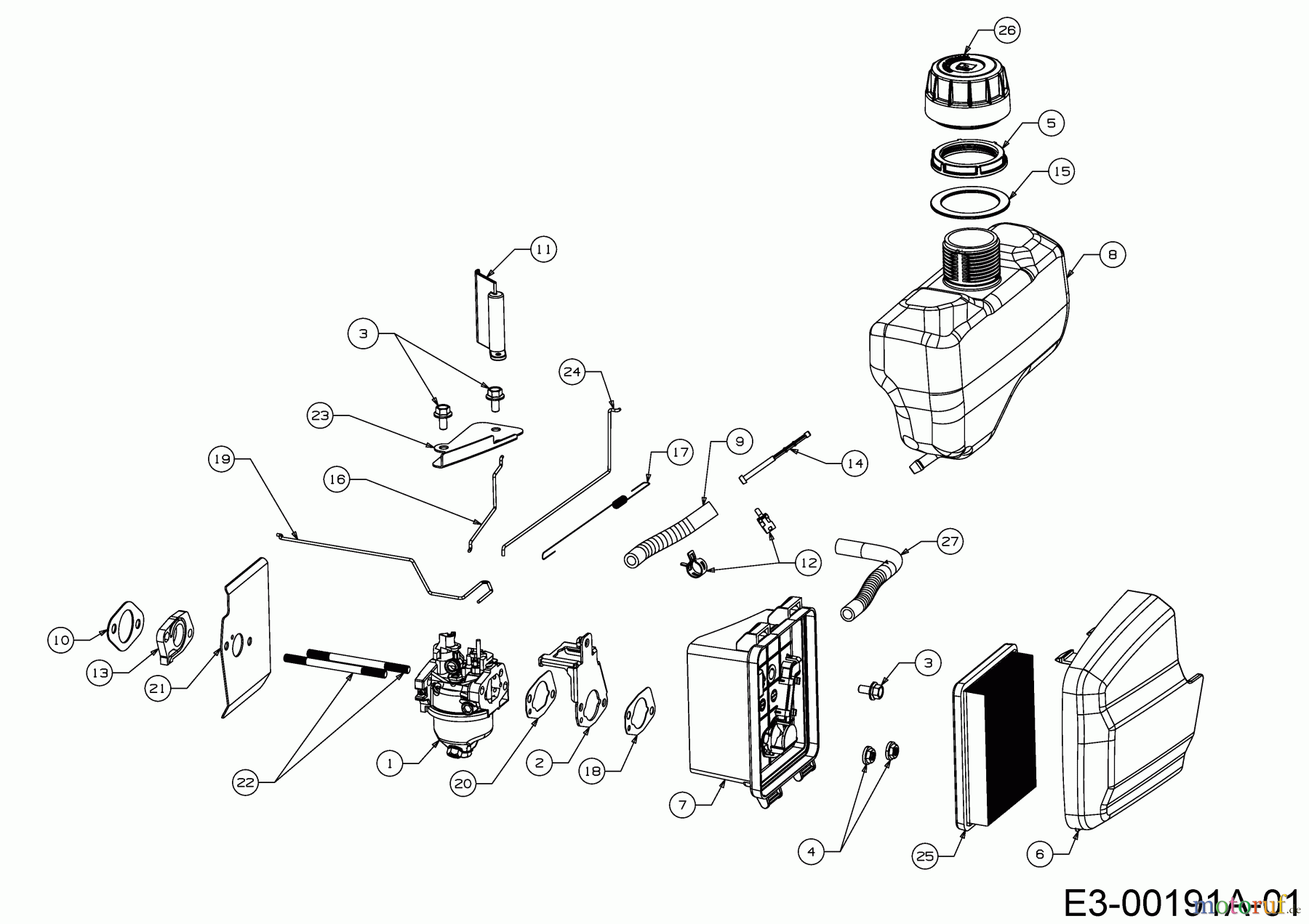 MTD-Motoren Vertikal 5X65MU 752Z5X65MU (2018) Luftfilter, Tank, Vergaser