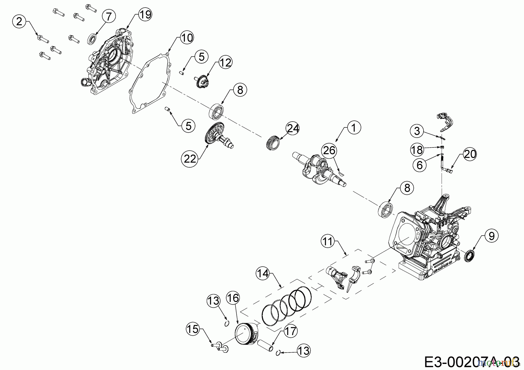 MTD-Motoren Horizontal 165-WH 752Z165-WH (2020) Kolben, Kurbelwelle, Nockenwelle, Pleuel