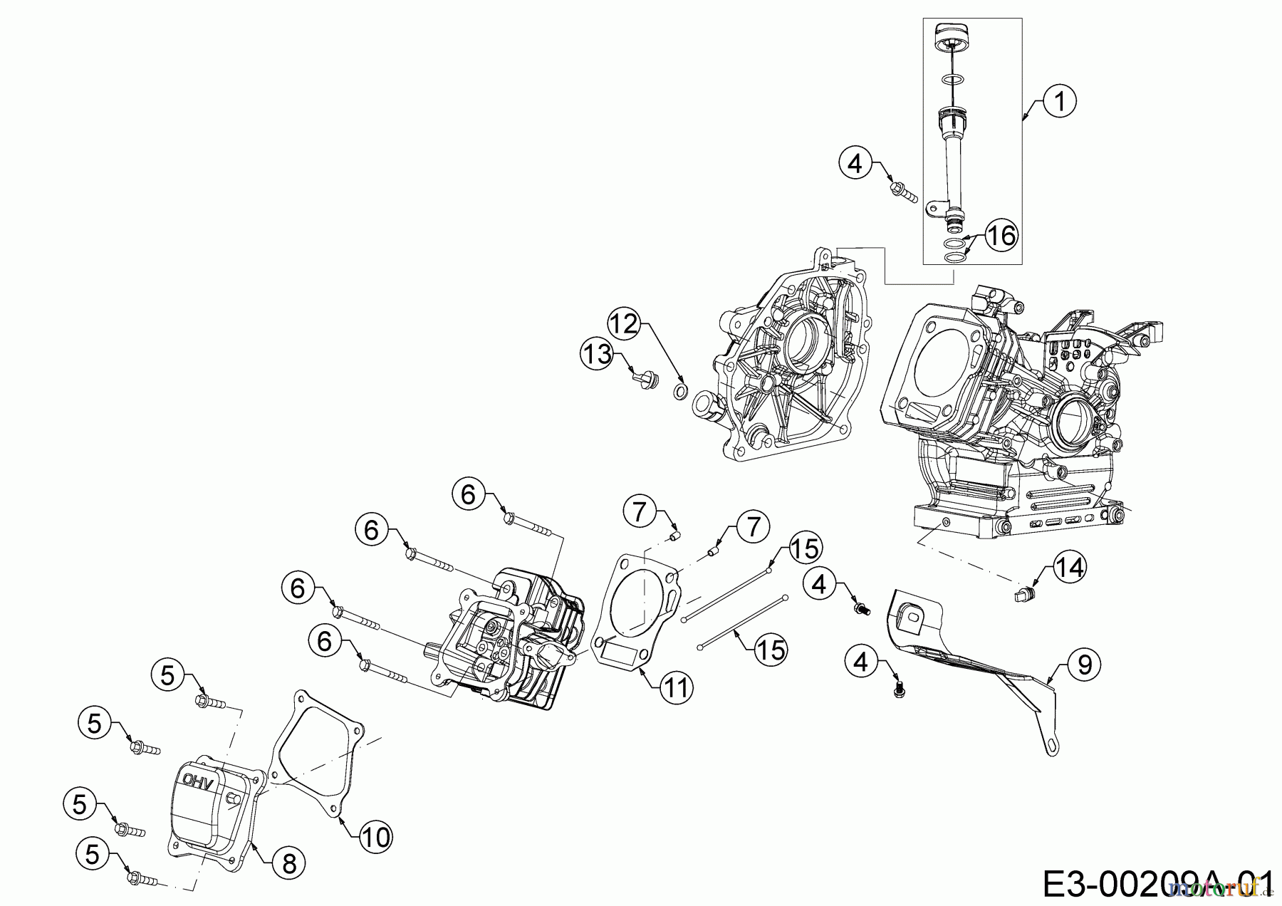 MTD-Motoren Horizontal 370-JHA 752Z370-JHA (2020) Ölablaßschraube, Ölmeßstab, Zylinderkopfdeckel
