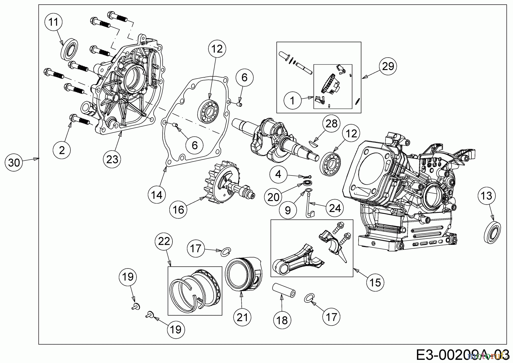 MTD-Motoren Horizontal 370-JHA 752Z370-JHA (2020) Kolben, Kurbelwelle, Nockenwelle, Pleuel