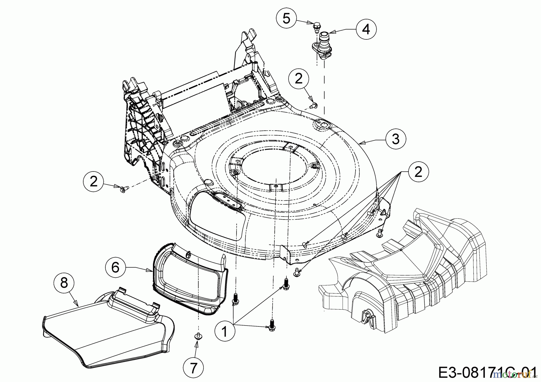 MTD Motormäher mit Antrieb Optima 46 SPHHW 12C-THDQ600 (2020) Deflektor, Mähwerksgehäuse, Mulchklappe, Waschdüse