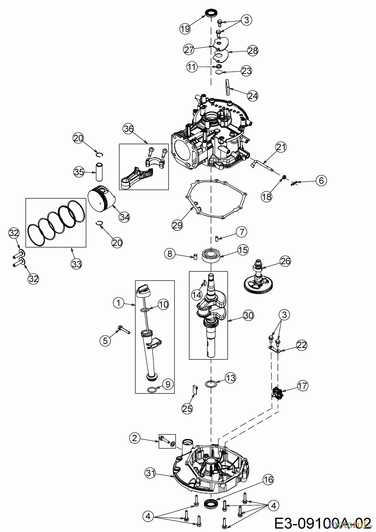 MTD-Motoren Vertikal 1X65RHA 752Z1X65RHA (2019) Kolben, Kurbelwelle, Nockenwelle, Pleuel