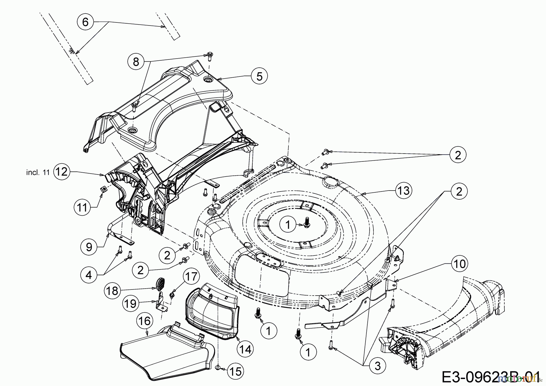 MTD Motormäher mit Antrieb Smart 53 MSPB 12A-A05D600 (2018) Deflektor, Mähwerksgehäuse, Mulchklappe, Leitstück hinten