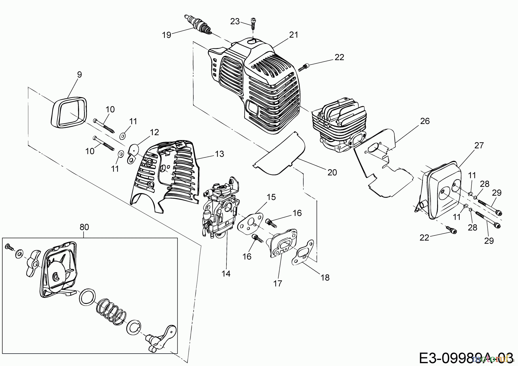 MTD Motorsensen 1033 AVS 41AD71XB678 (2019) Auspuff, Luftfilter, Vergaser