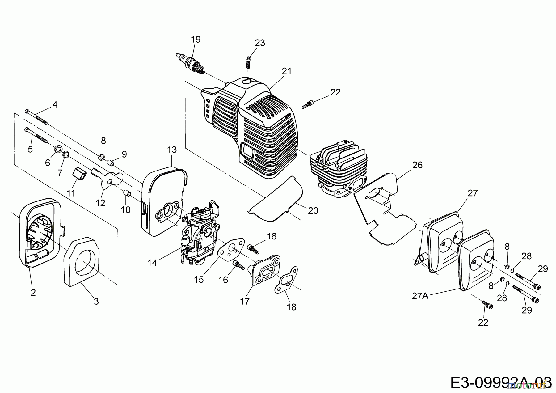 MTD Motorsensen Smart BC 33 D 41ATG1K-678 (2019) Auspuff, Luftfilter, Vergaser
