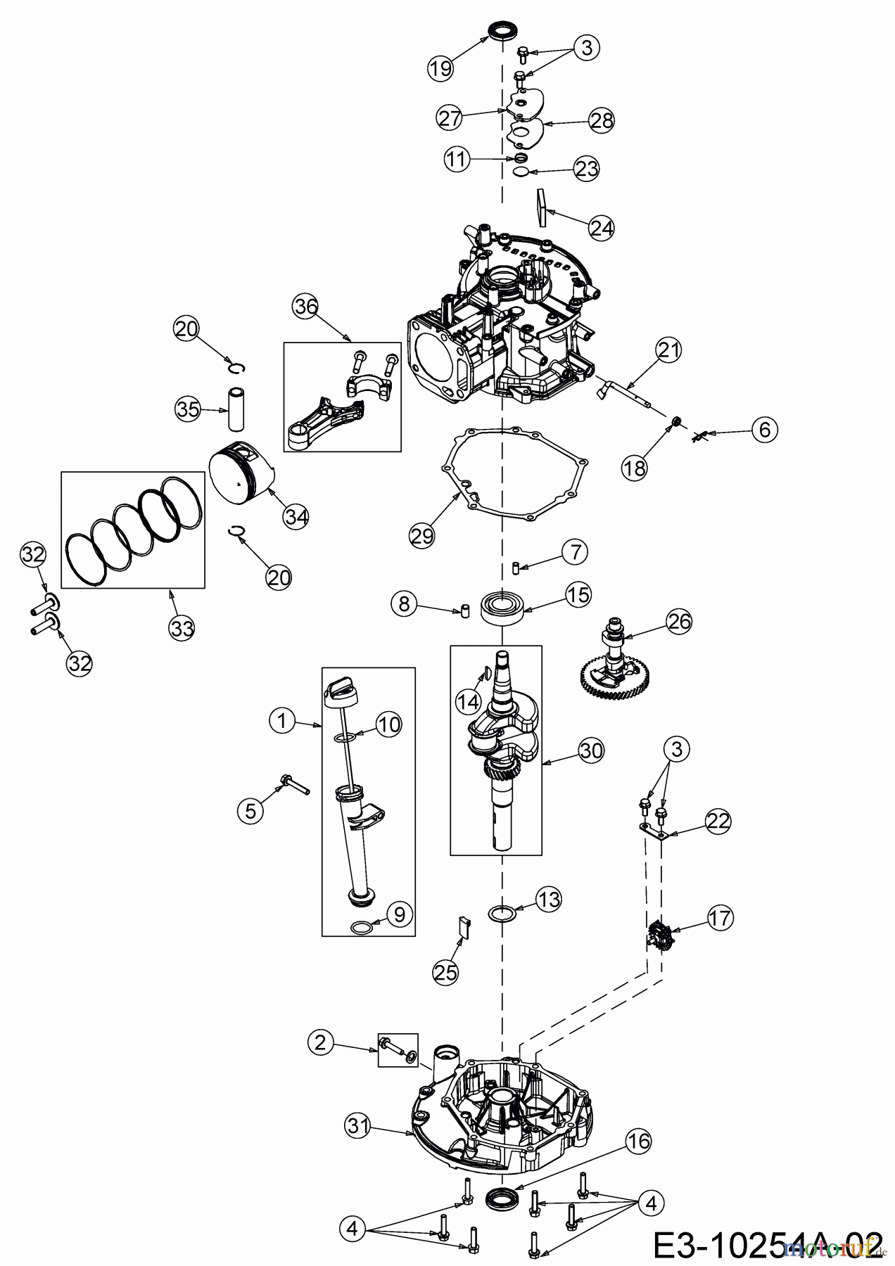 MTD-Motoren Vertikal 5X65RW 752Z5X65RW (2019) Kolben, Kurbelwelle, Nockenwelle, Pleuel