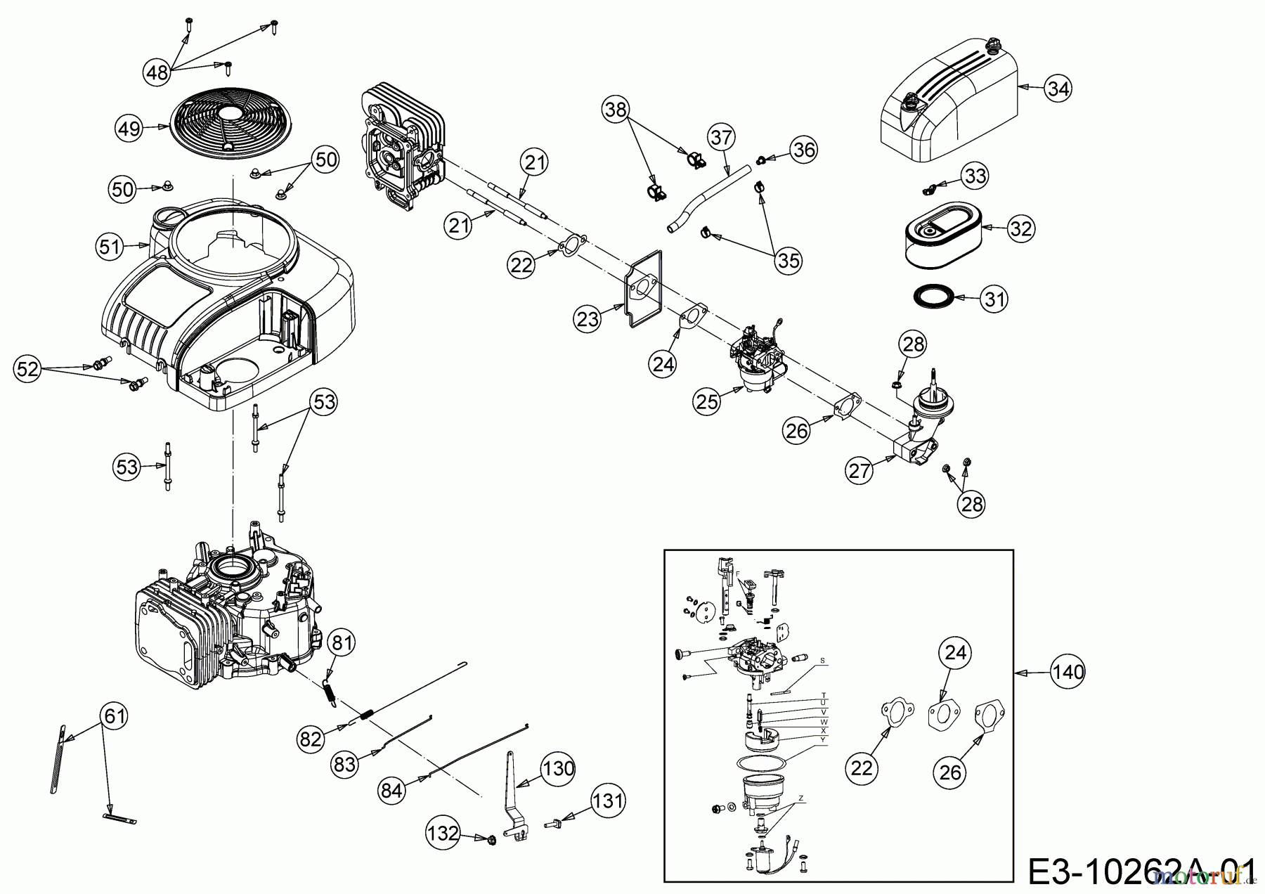 MTD-Motoren Vertikal 4P90JHE 752Z4P90JHE (2020) Elektrostarter, Luftfilter, Motorhaube, Reglergestänge, Vergaser