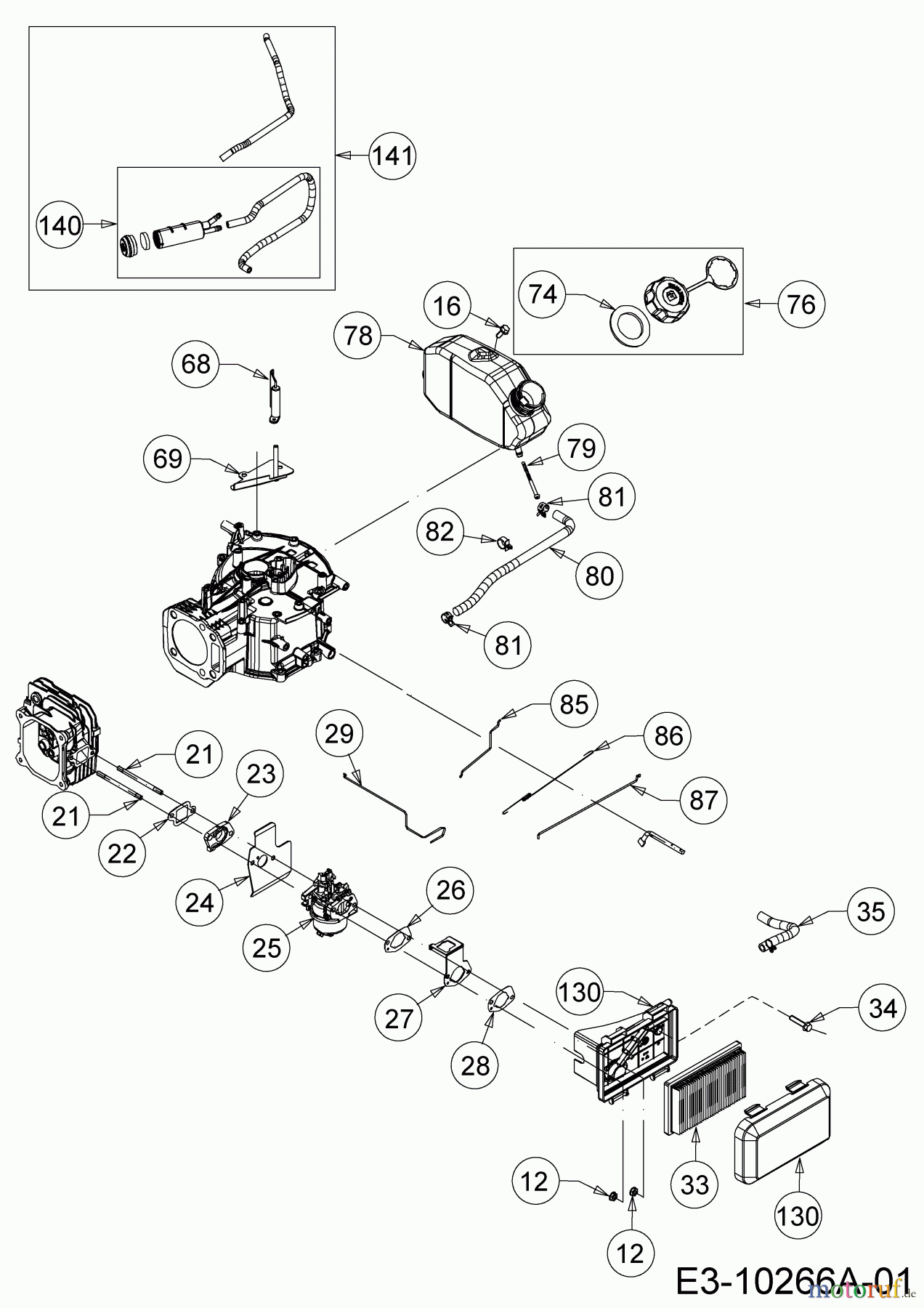 MTD-Motoren Vertikal 5X70RH 752Z5X70RH (2019) Luftfilter, Tank, Vergaser
