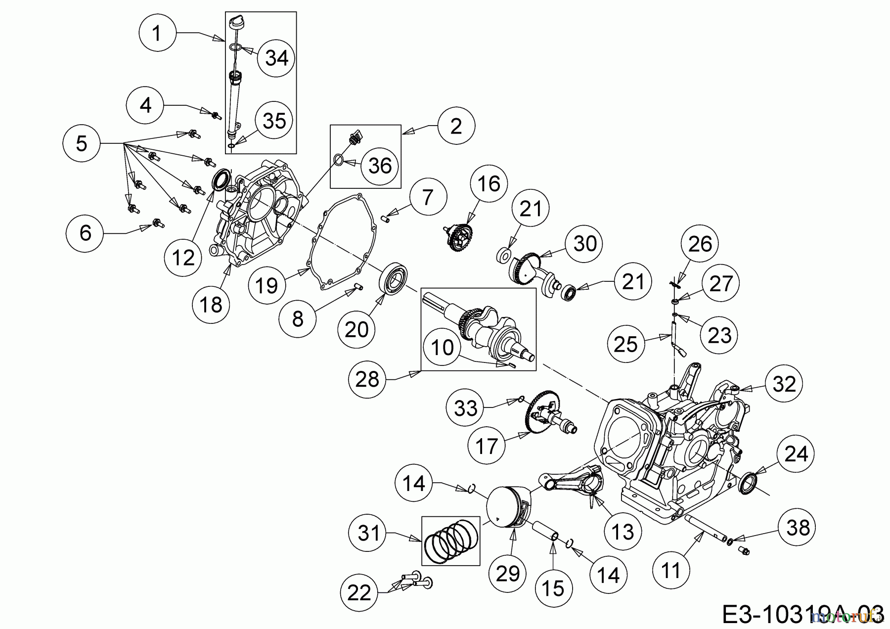 MTD-Motoren Horizontal 690-WHA 752Z690-WHA (2020) Kolben, Kurbelwelle, Nockenwelle, Pleuel