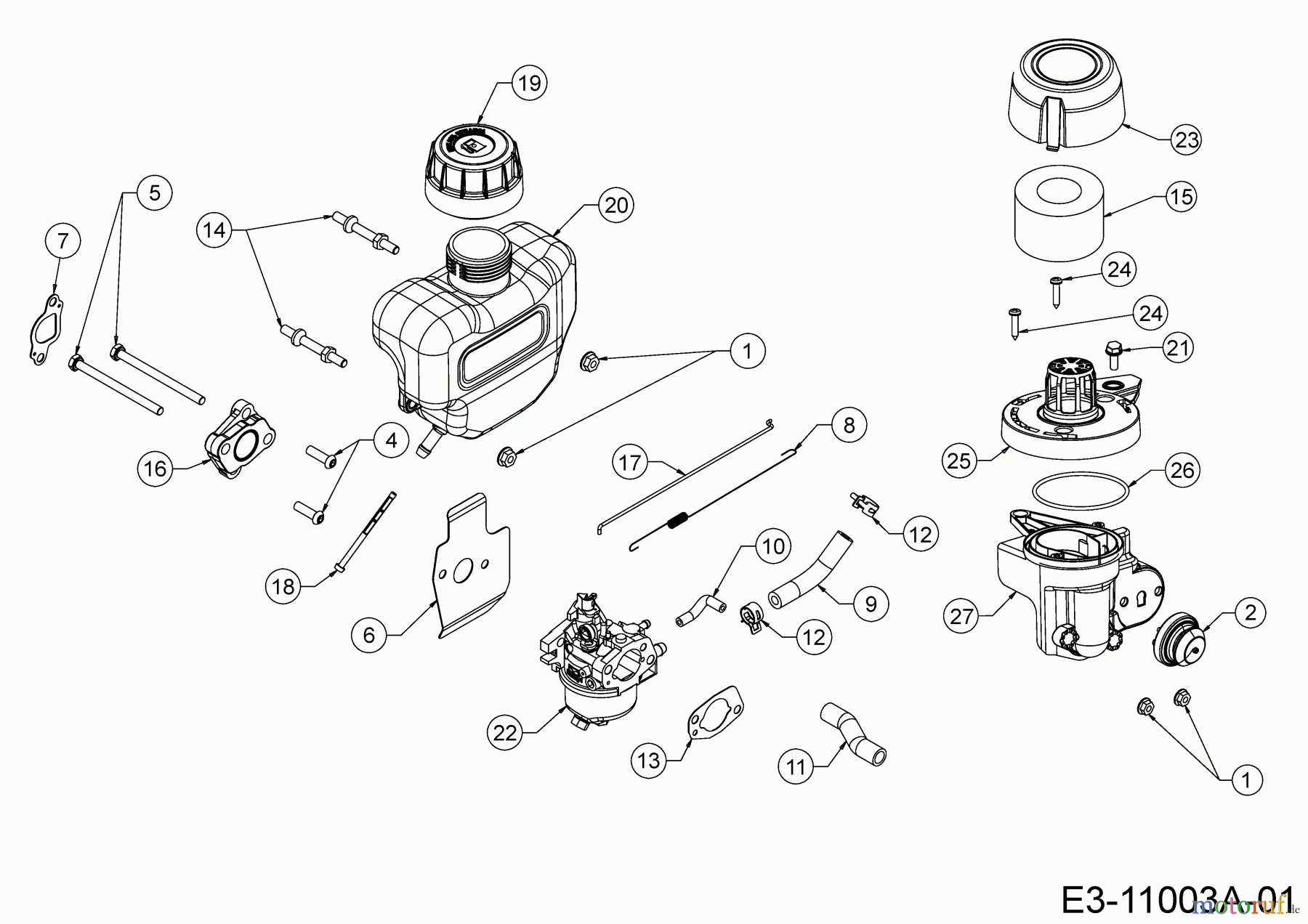 MTD-Motoren Vertikal 1R61NH 752Z1R61NH (2019) Luftfilter, Reglerstange, Tank, Vergaser