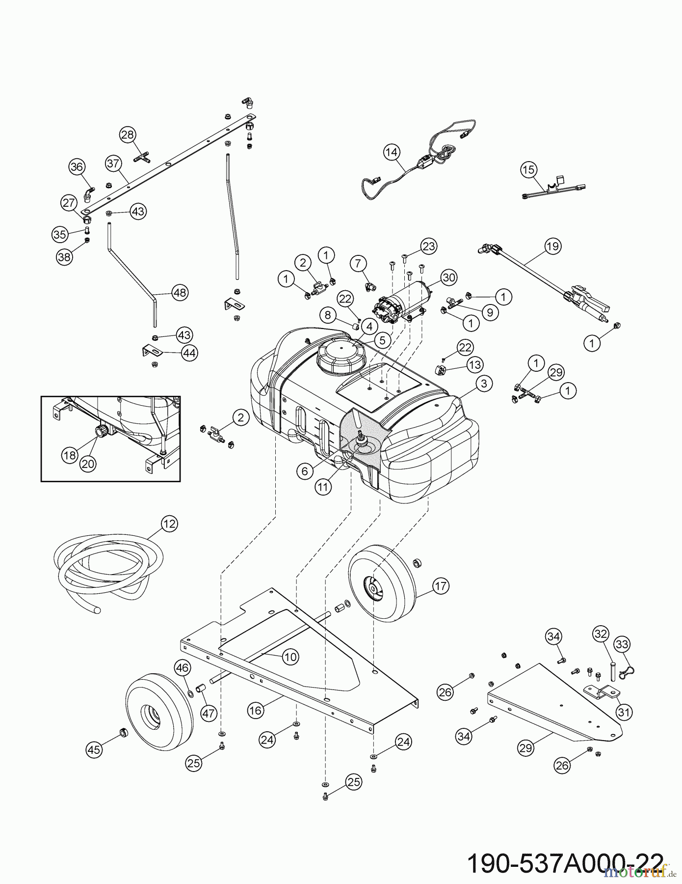 MTD Zubehör Zubehör Garten- und Rasentraktoren Sprüher 45-0588 (190-537A000) 190-537A000 (2022) Grundgerät