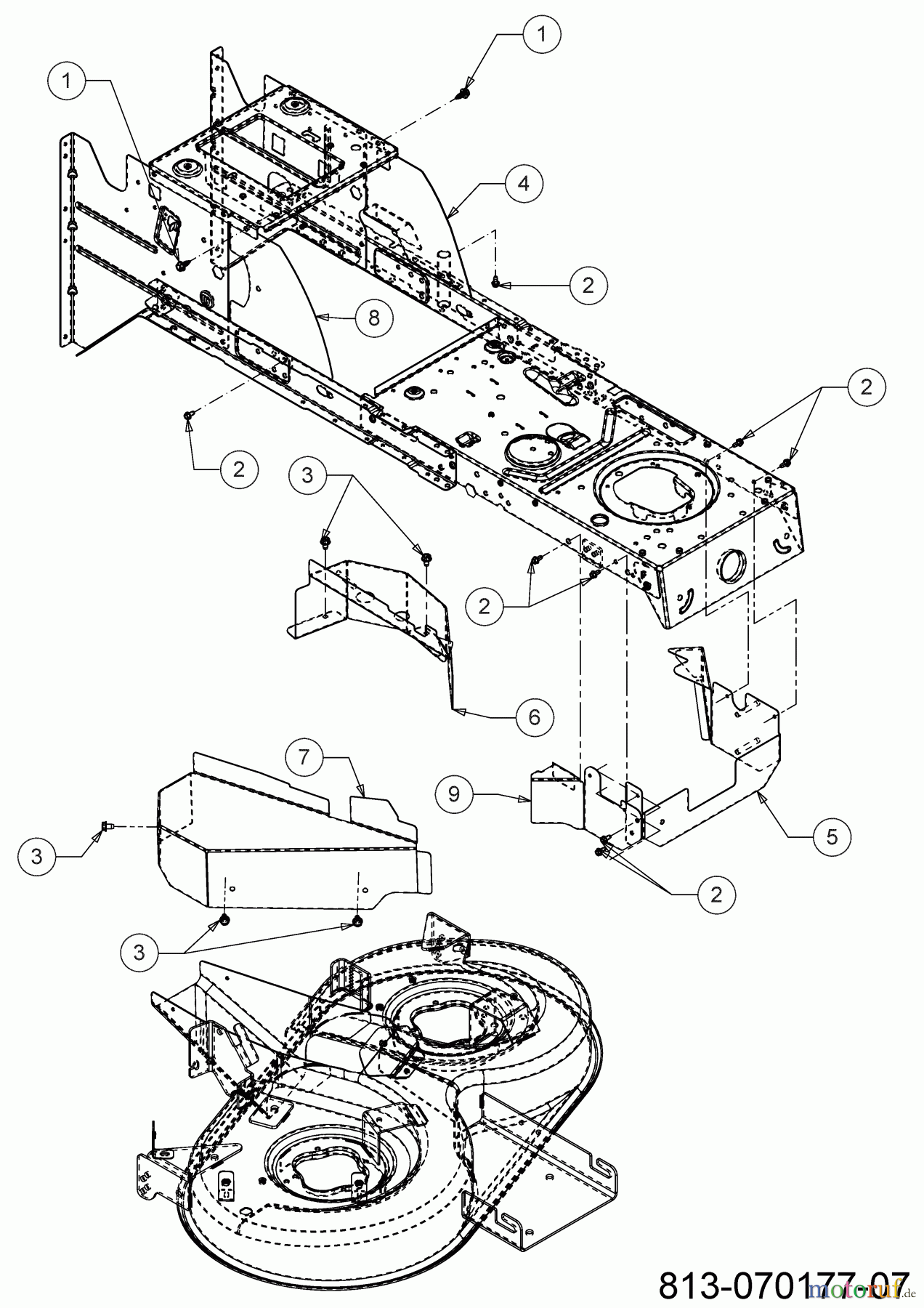 Troy-Bilt Rasentraktoren BRONCO 92T-R 13A871BE609 (2023) Abdeckungen Mähwerk E (36