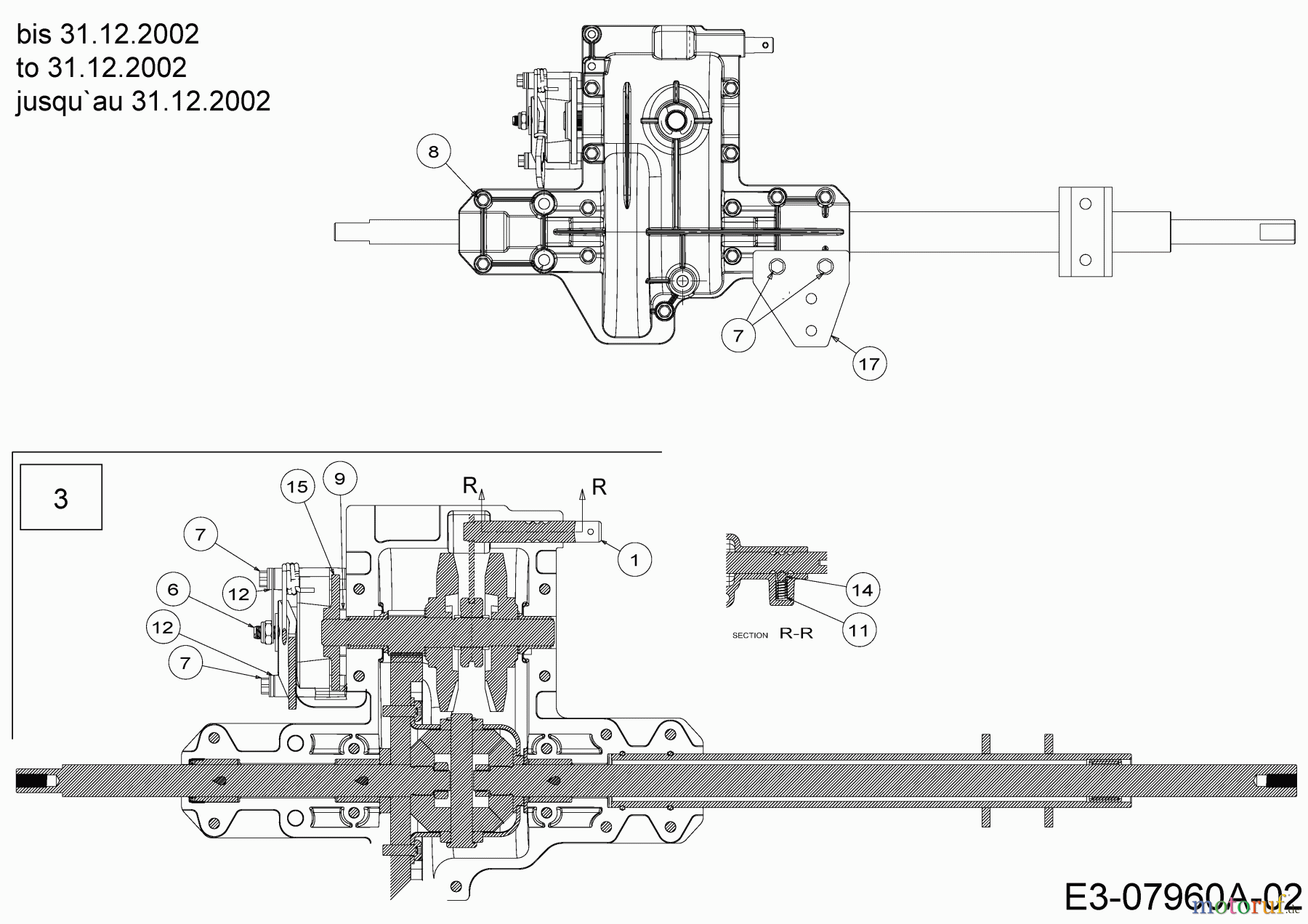 Lawnflite Rasentraktoren 705 13AP508E611 (2002) Getriebe 618-0580 bis 31.12.2002