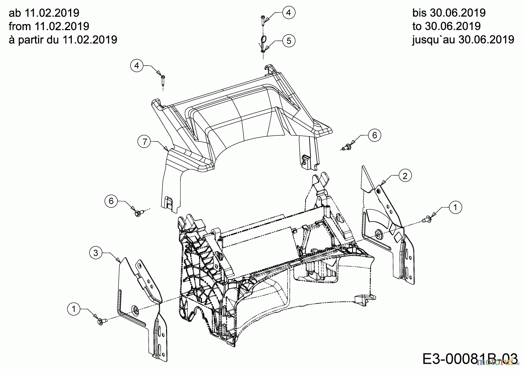 Cub Cadet Motormäher mit Antrieb LM2 DR53 12D-PRKC603 (2019) Abdeckung hinten, Holmbraketten (3)