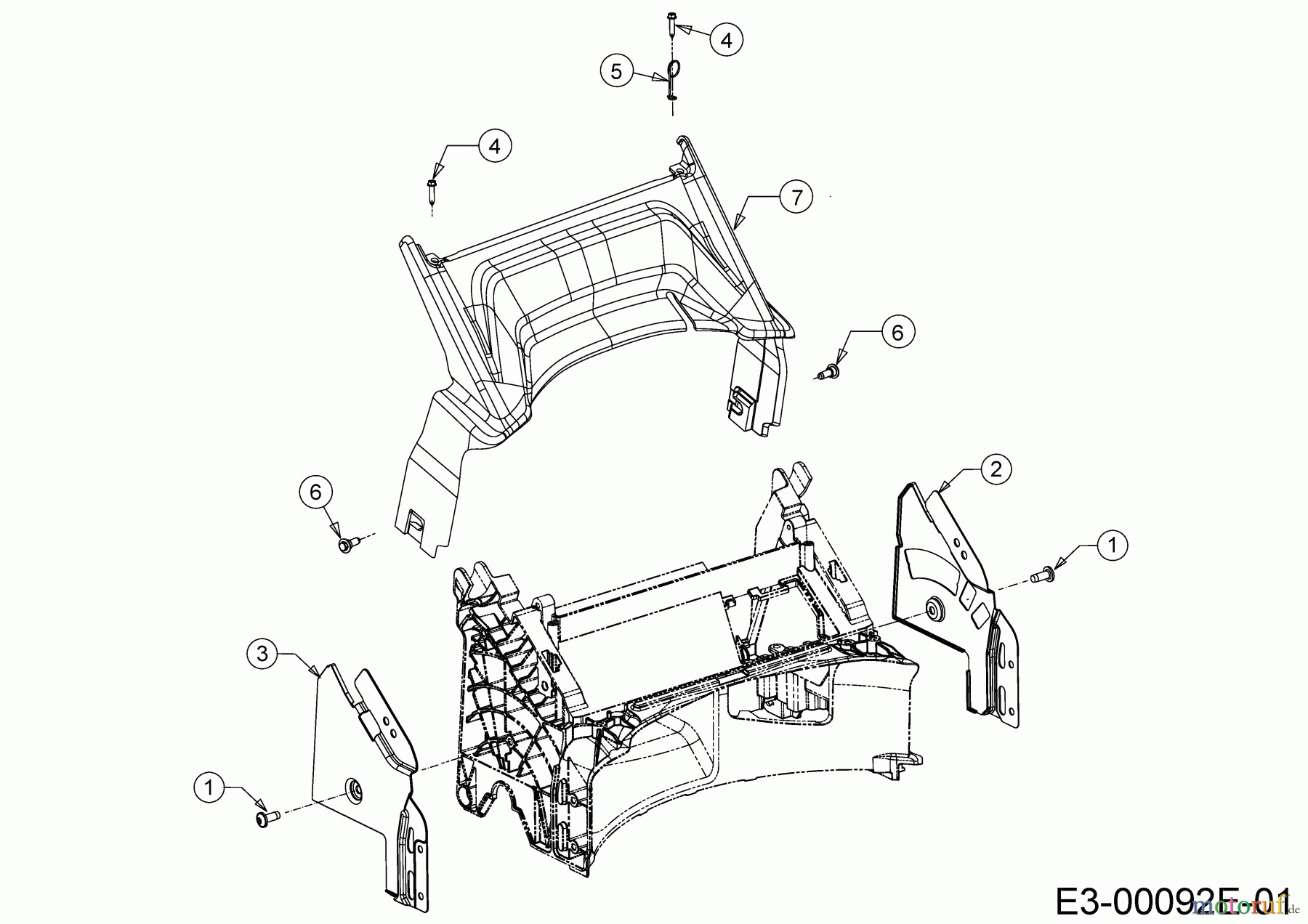 Cub Cadet Motormäher mit Antrieb LM3 CRC46S 12ABTVSC603 (2019) Abdeckung hinten, Holmbraketten