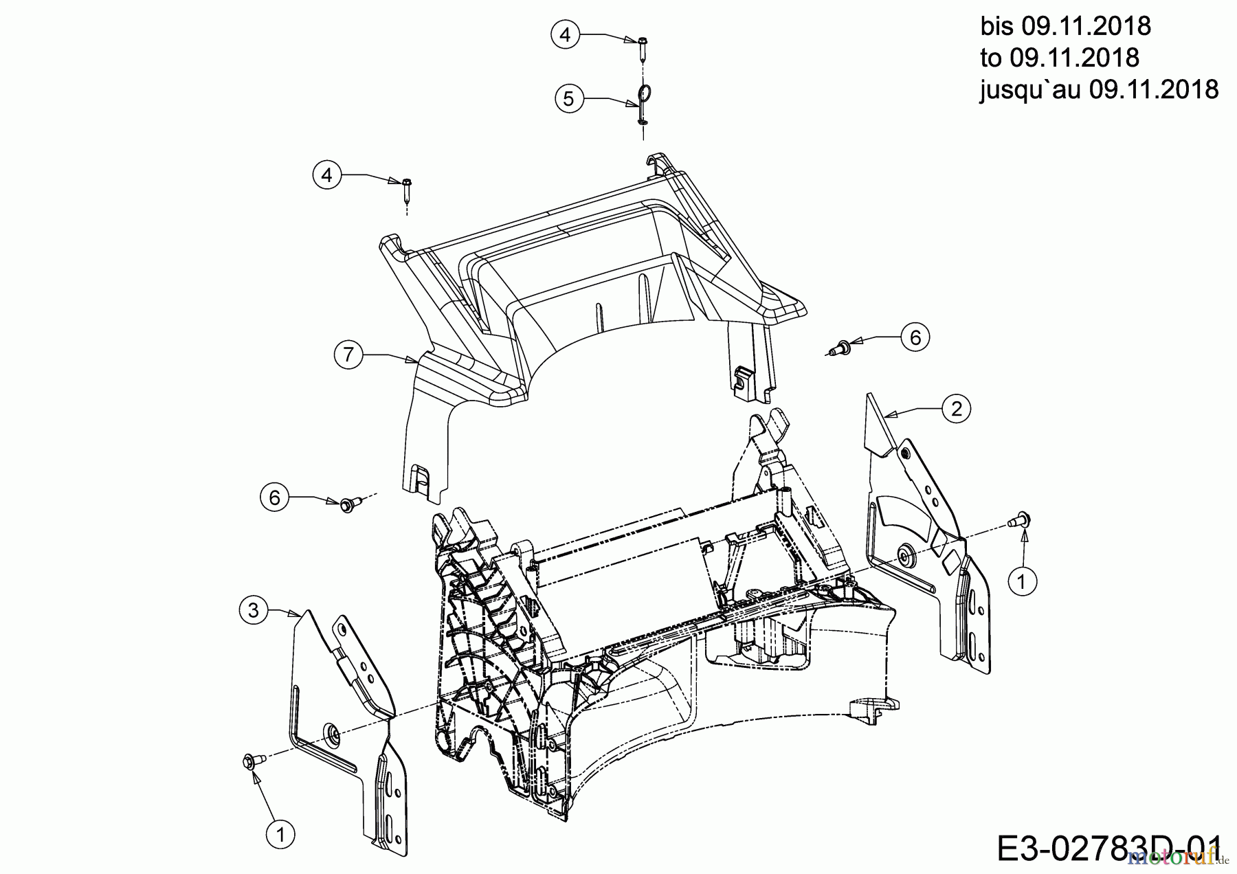 Cub Cadet Motormäher mit Antrieb LM3 DR53ES 12CCPVS7603 (2019) Abdeckung hinten, Holmbraketten bis 09.11.2018
