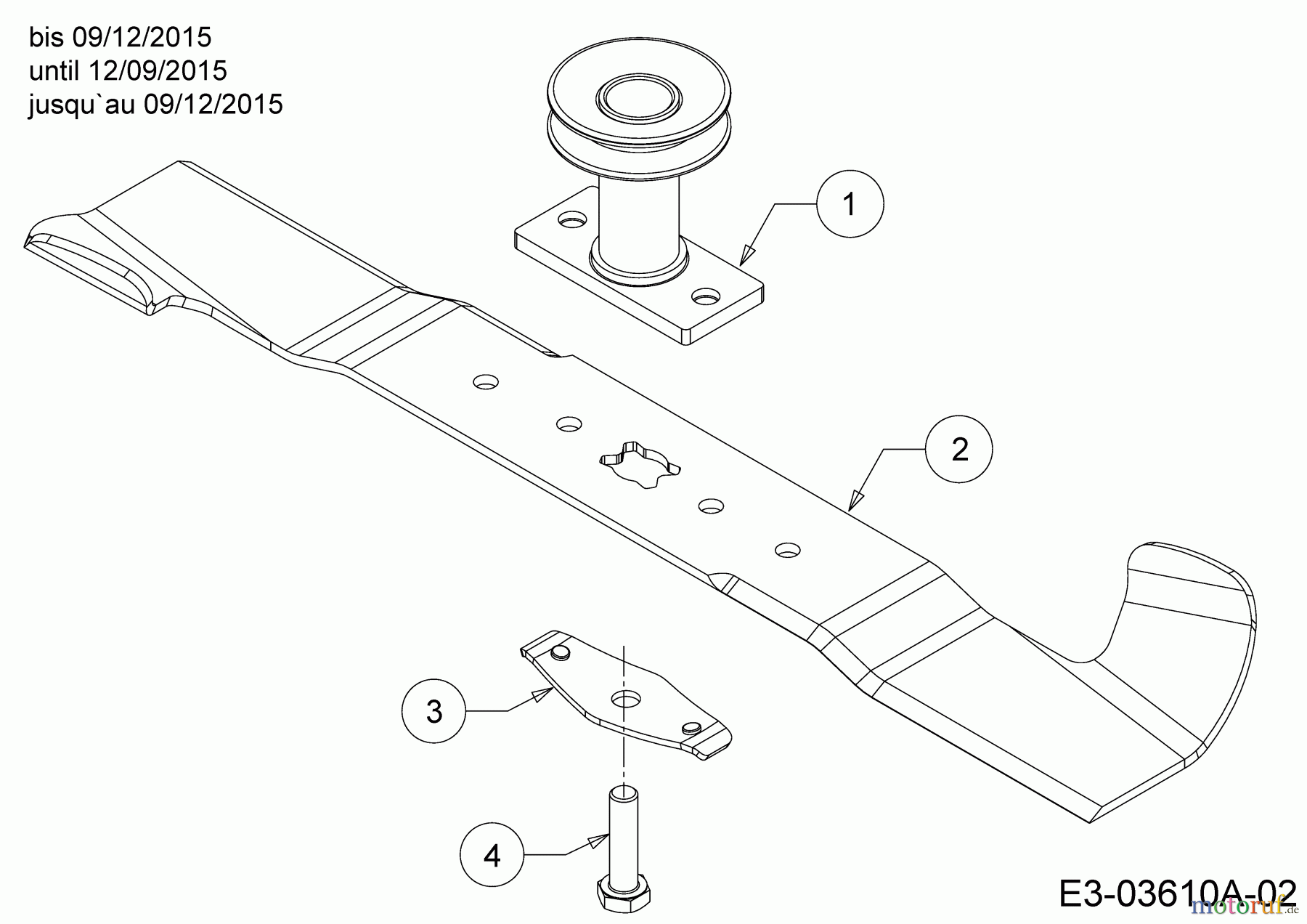 Cub Cadet Motormäher mit Antrieb CC 46 SPOE V 12ACTQS7603 (2016) Messer, Messeraufnahme bis 09/12/2015