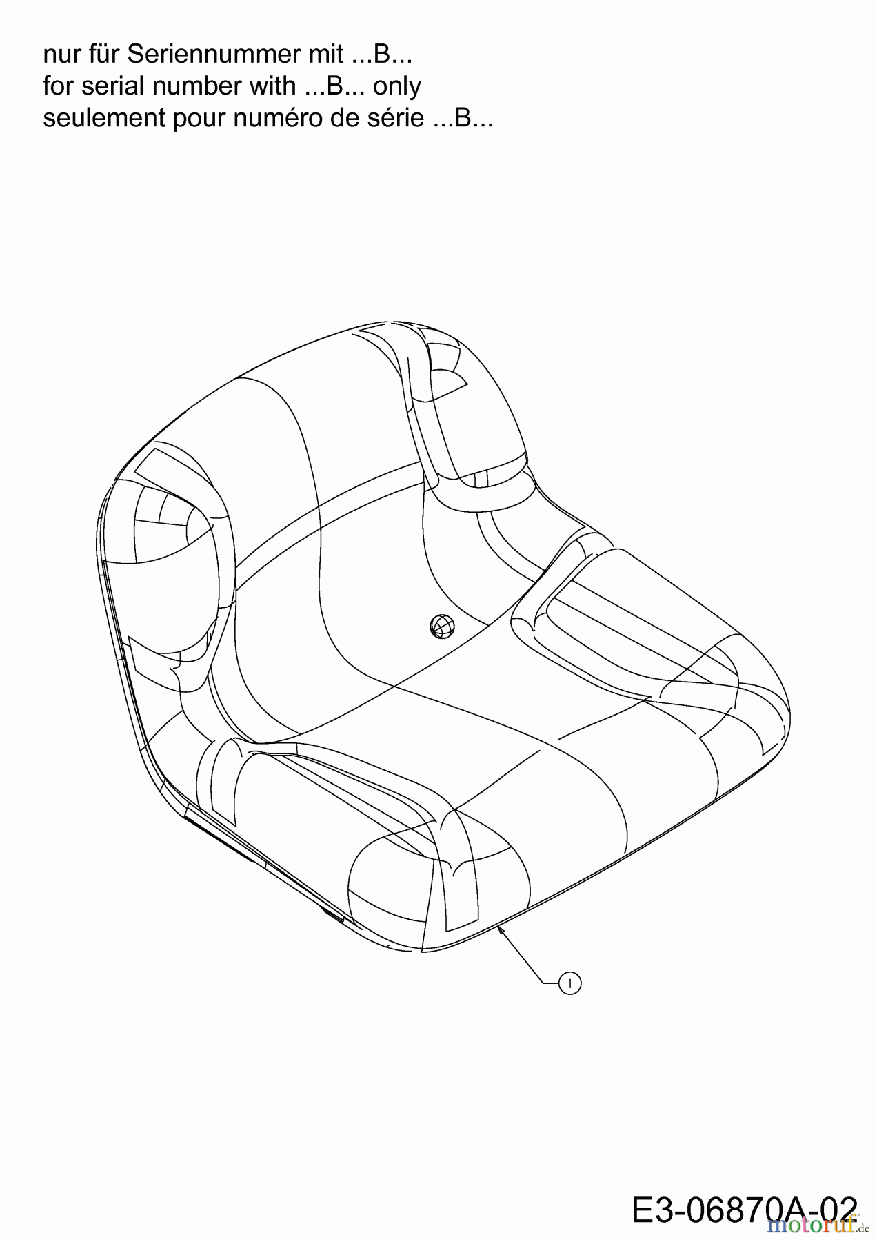 Cub Cadet Rasentraktoren CC 714 TF 13D277DF603 (2014) Sitz nur für Seriennummer mit
B