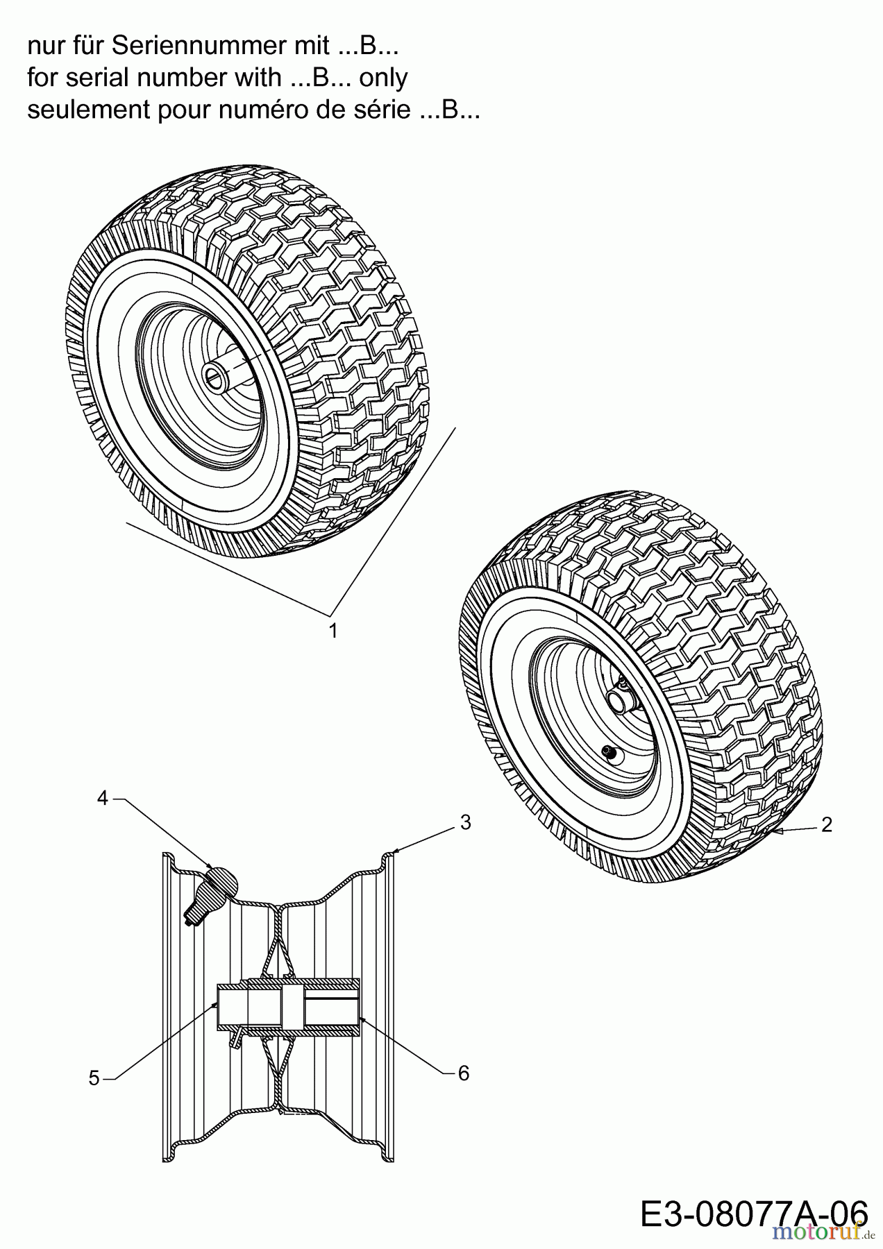 Cub Cadet Rasentraktoren CC 714 TF 13D277DF603 (2014) Räder vorne 15x6 nur für Seriennummer mit ...B