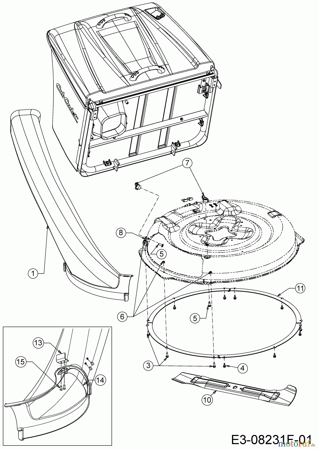  Cub Cadet Rasentraktoren LR1 MR76 13A726HD603 (2020) Auswurfschacht, Deflektor, Messer