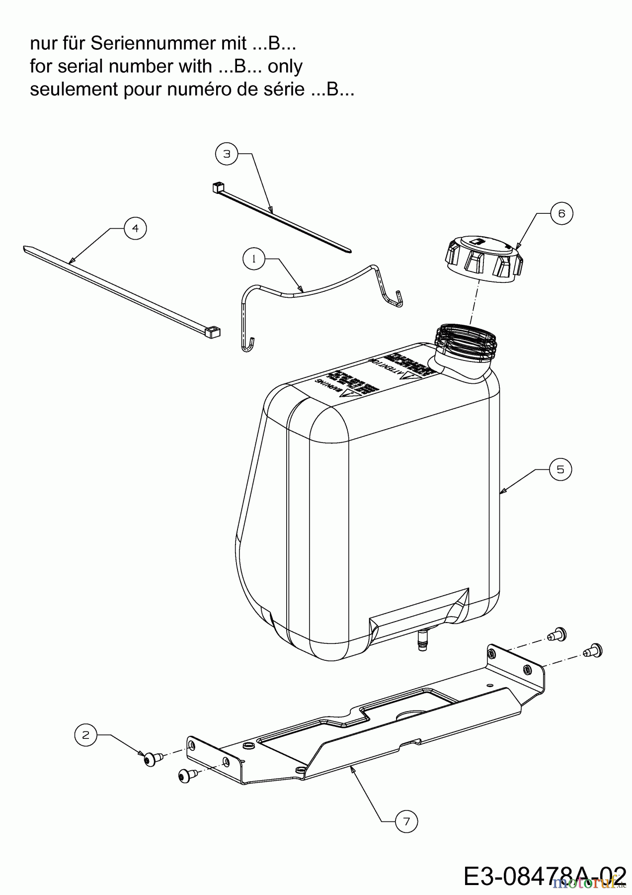 Cub Cadet Rasentraktoren CC 714 TF 13D277DF603 (2014) Batteriehalter, Tank nur für Seriennummer mit
B