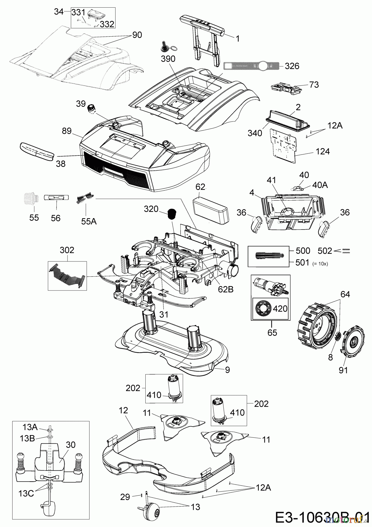  Cub Cadet Mähroboter XR3 3000 22BSBAAD603  (2019) Elektromotore, Gehäuse, Messer, Räder