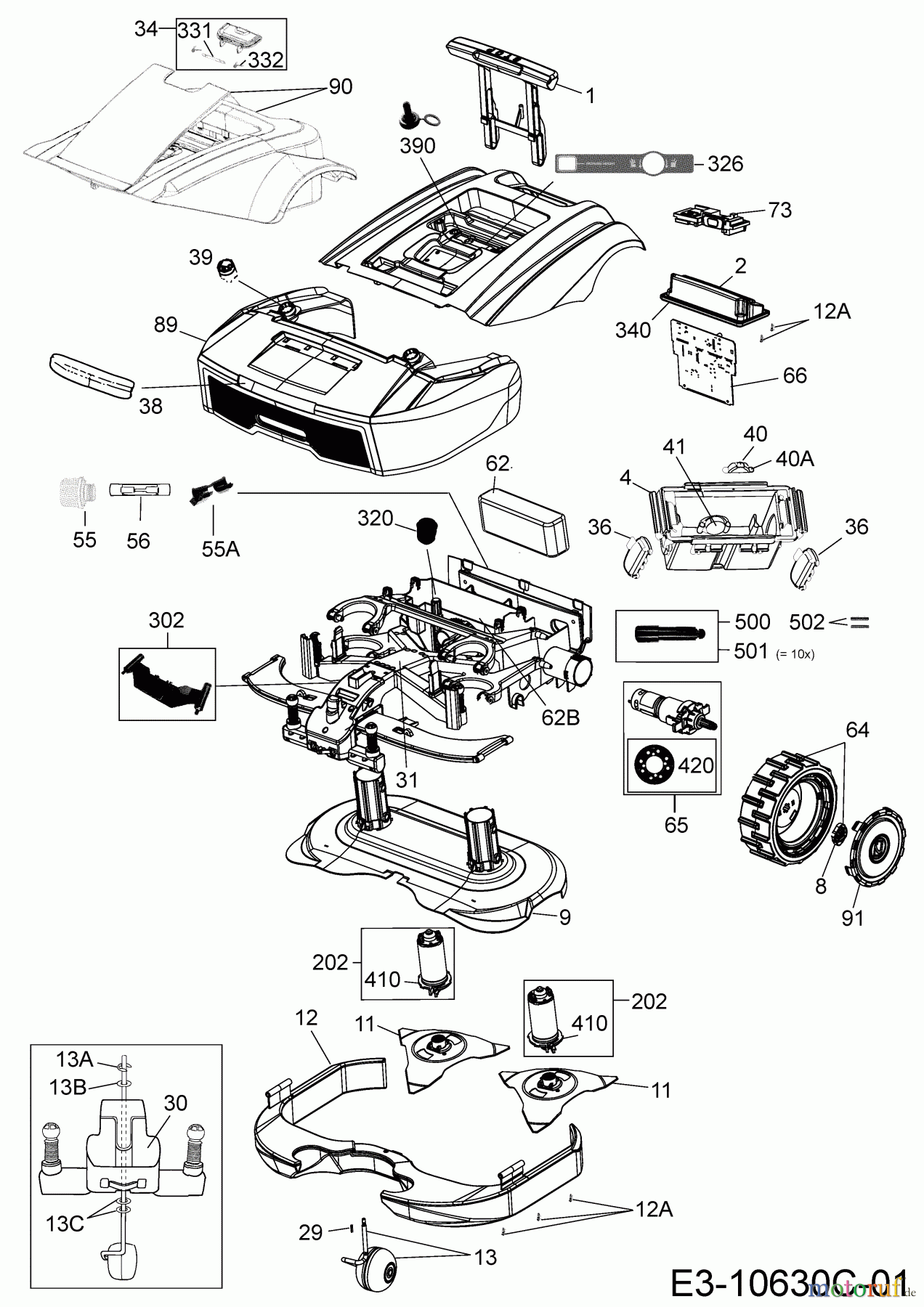  Cub Cadet Mähroboter XR3 3000 22CSBAAD603 (2020) Elektromotore, Gehäuse, Messer, Räder