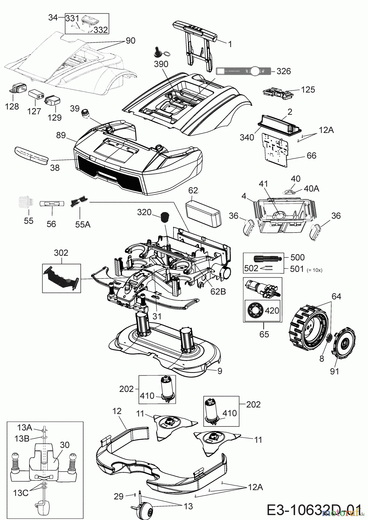  Cub Cadet Mähroboter XR3 5000 22CSGAGD603 (2020) Elektromotore, Gehäuse, Messer, Räder