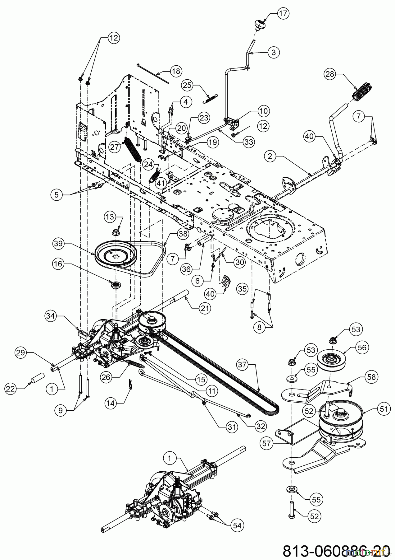 Cub Cadet Rasentraktoren LT1 NS92 13AB77BY603 (2023) Fahrantrieb, Keilriemen, Pedal