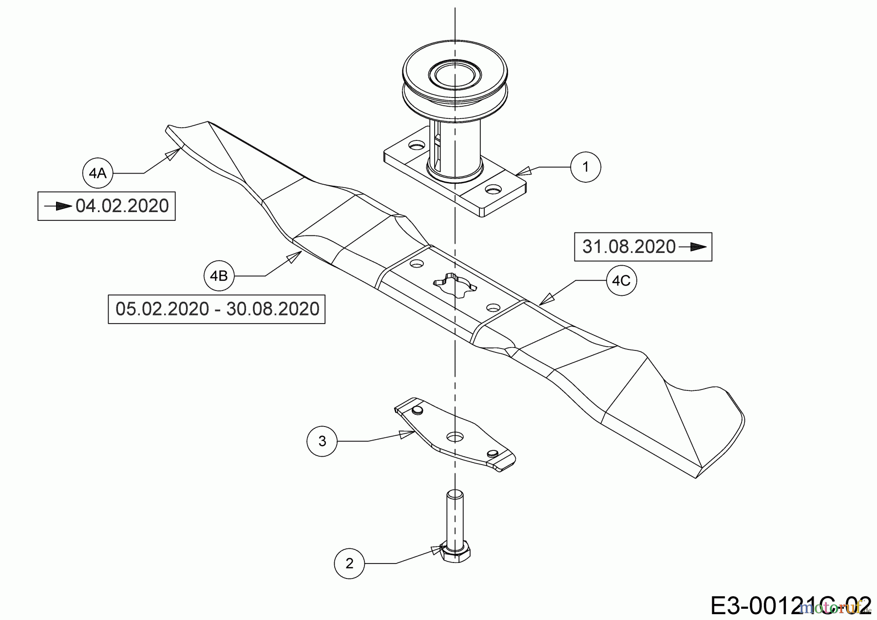 Cub Cadet Motormäher mit Antrieb LM1 CR53 12C-PQSC603 (2021) Messer, Messeraufnahme