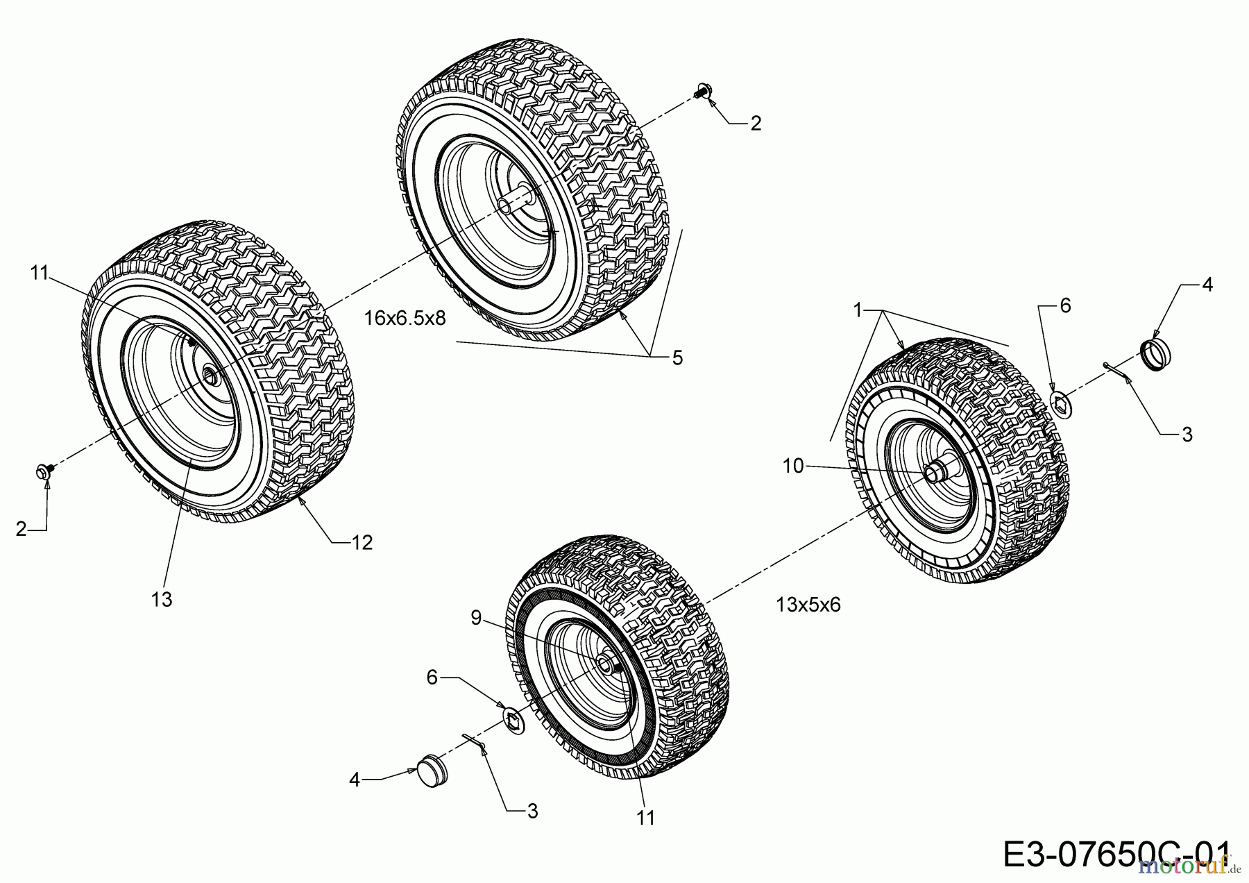 Cub Cadet Rasentraktoren LR2 NS76 13AB21JD603 (2021) Räder 13x5x6; 16x6,5x8