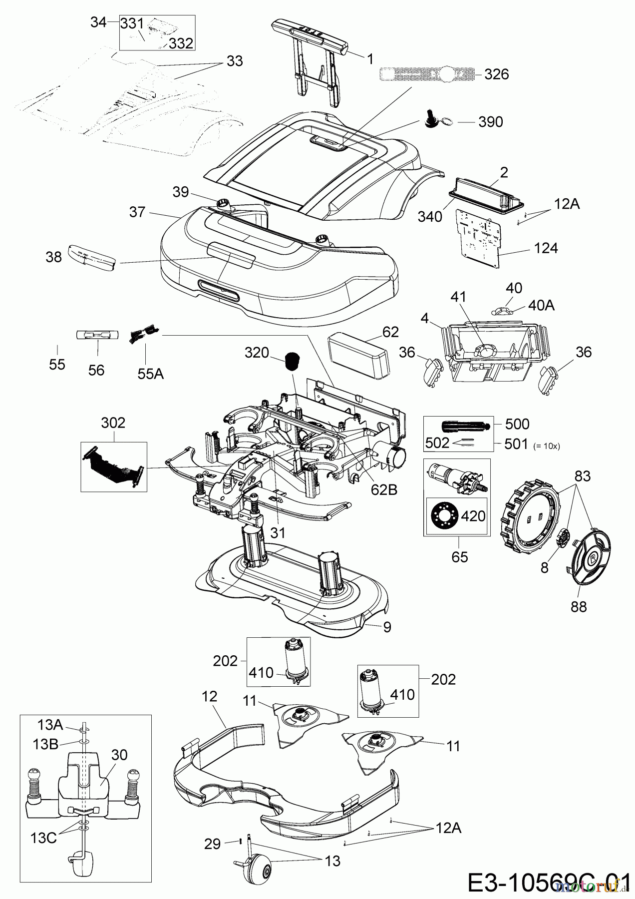 Robomow Mähroboter RS615U (Black) 22BSBB-A619 (2020) Elektromotore, Gehäuse, Messer, Räder