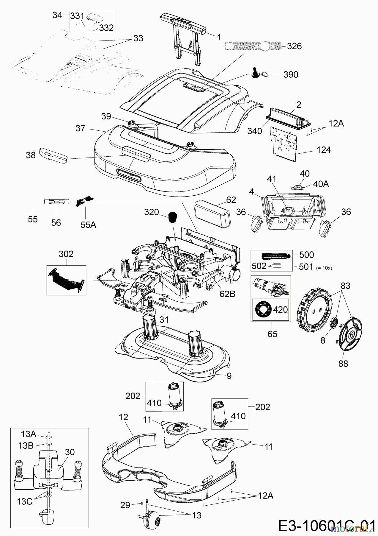 Robomow Mähroboter RS615U (Red) 22BSBR-A619 (2019) Elektromotore, Gehäuse, Messer, Räder