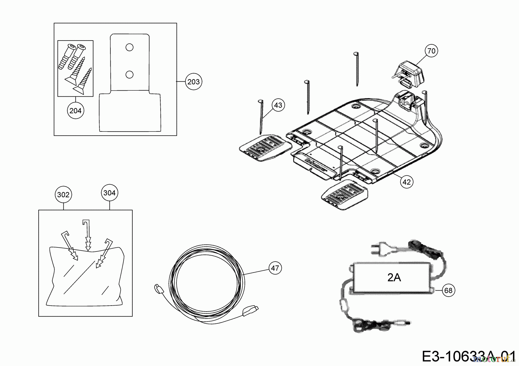 Robomow Mähroboter RS615U (White) 22ASBW-A619 (2018) Basisstation, Heringe und Rasennägel, Stromversorgung, Verlängerungskabel