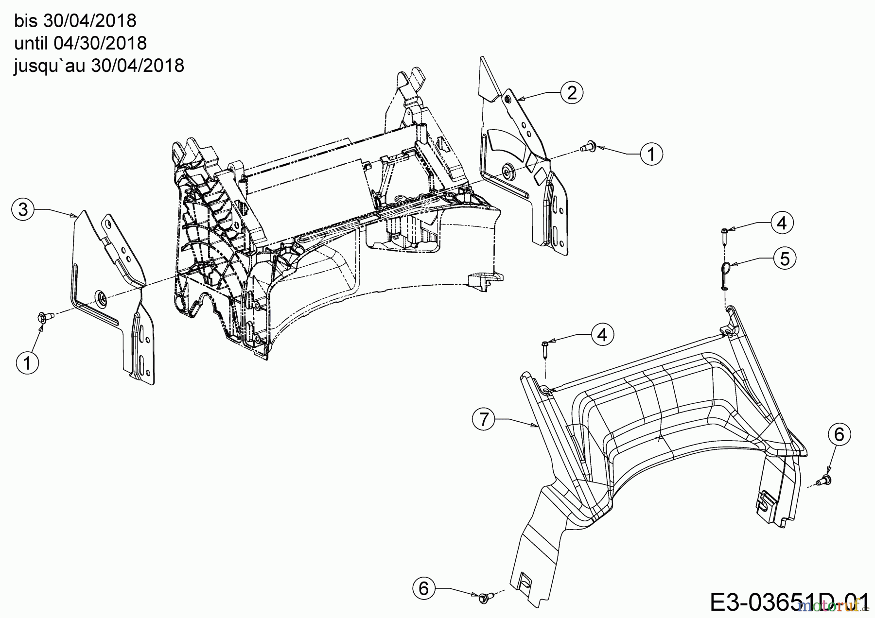 Wolf-Garten Motormäher Expert 420 11B-LUSC650 (2018) Abdeckung hinten, Holmbraketten bis 30/04/2018