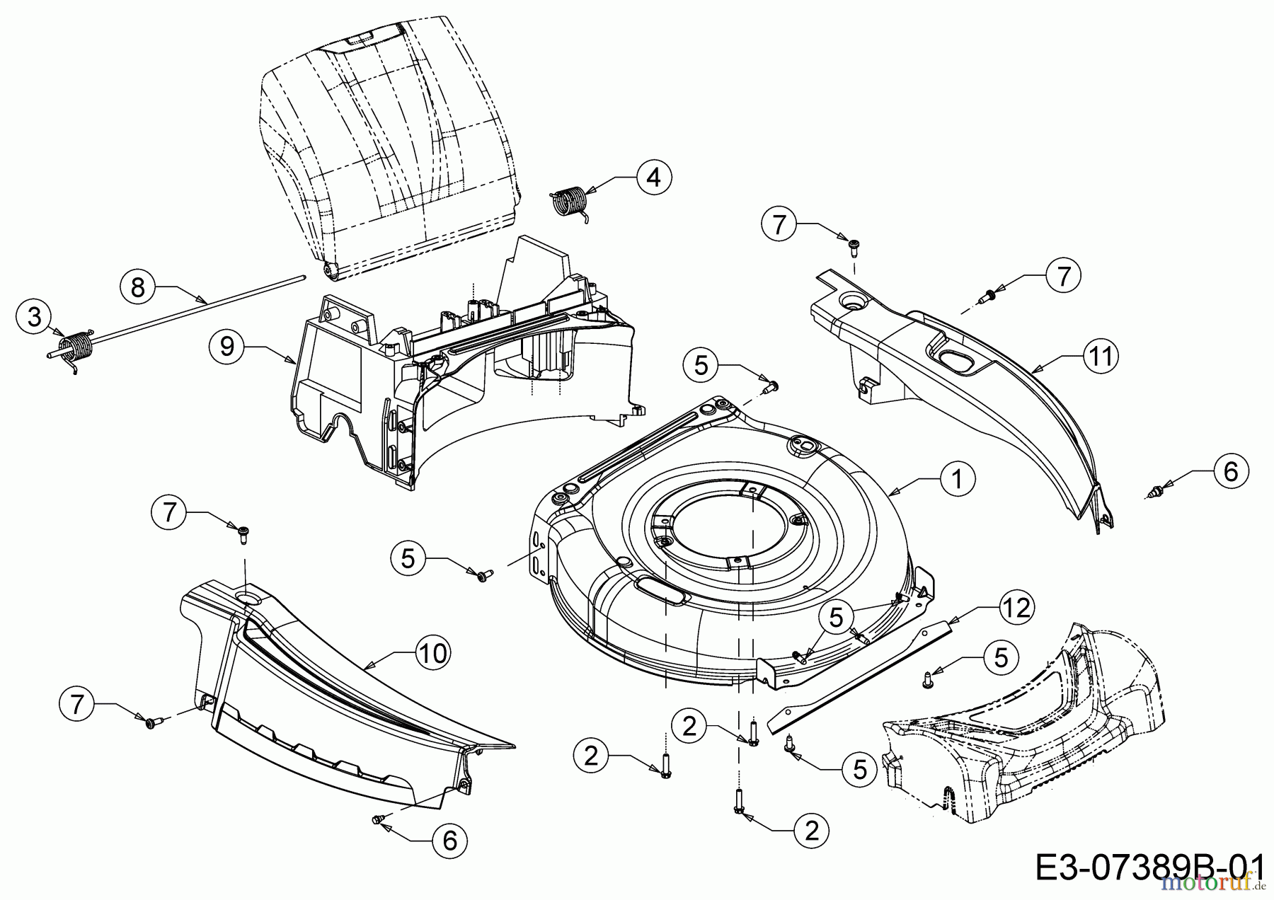 Wolf-Garten Motormäher mit Antrieb Expert 53 BA V 12BVQ56K650 (2015) Leitstück hinten, Mähwerksgehäuse, Stange Heckklappe, Verkleidungen