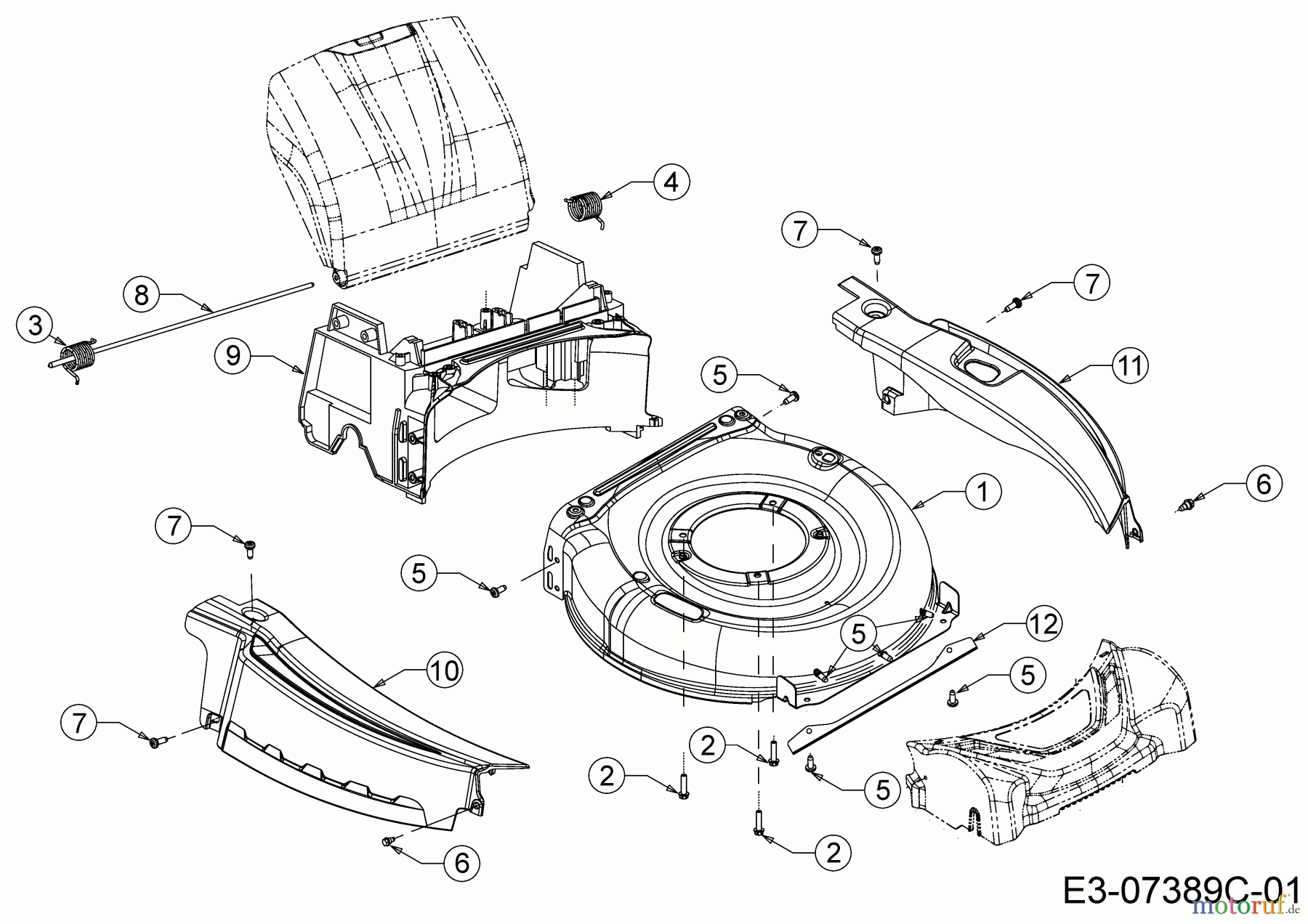 Wolf-Garten Motormäher mit Antrieb Expert 53 BA V IS 12BGQ56J650 (2017) Leitstück hinten, Mähwerksgehäuse, Stange Heckklappe, Verkleidungen