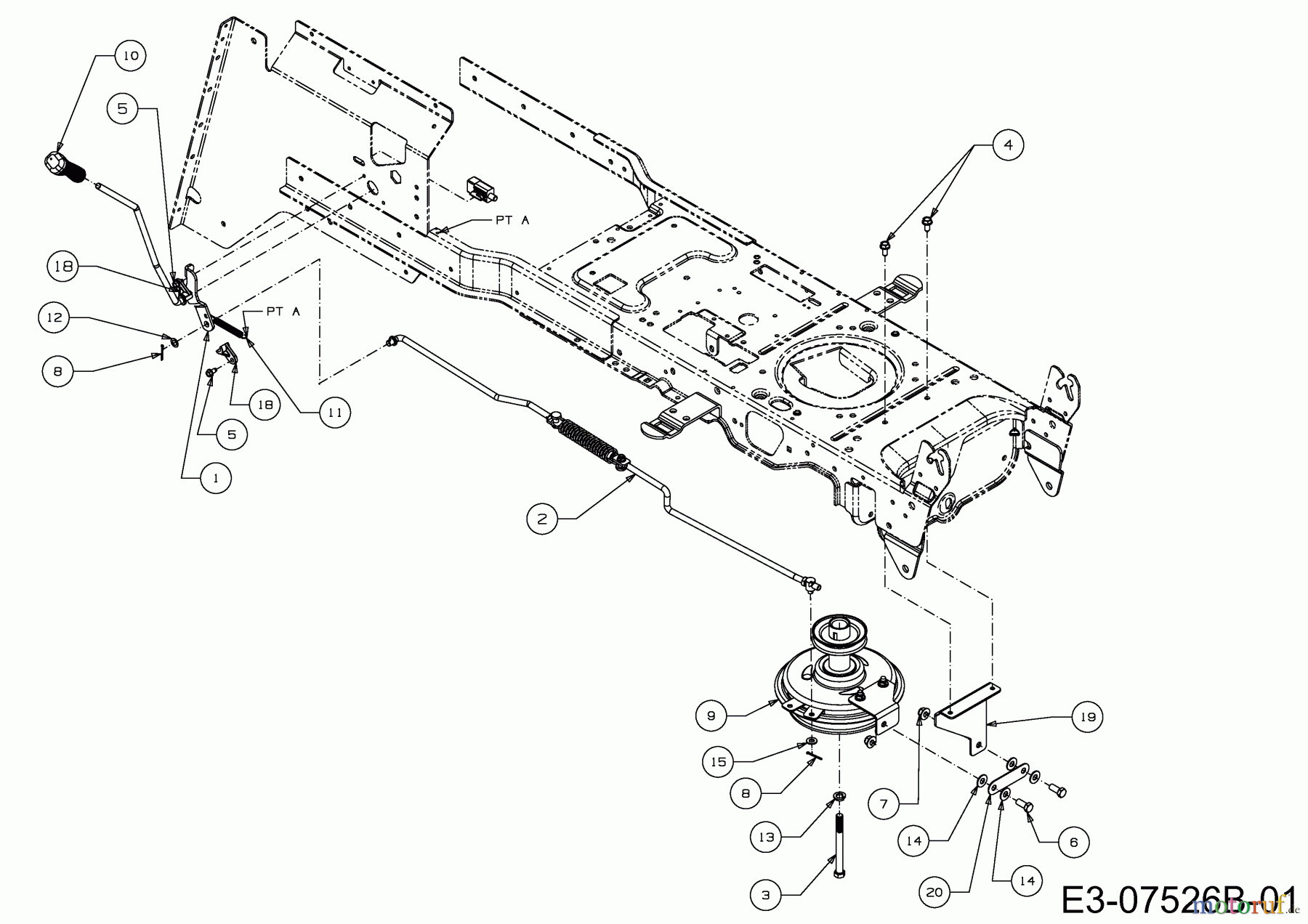 Wolf-Garten Rasentraktoren Expert 92.220 H 13HF91WI650 (2014) Mähwerkseinschaltung, Motorkeilriemenscheibe