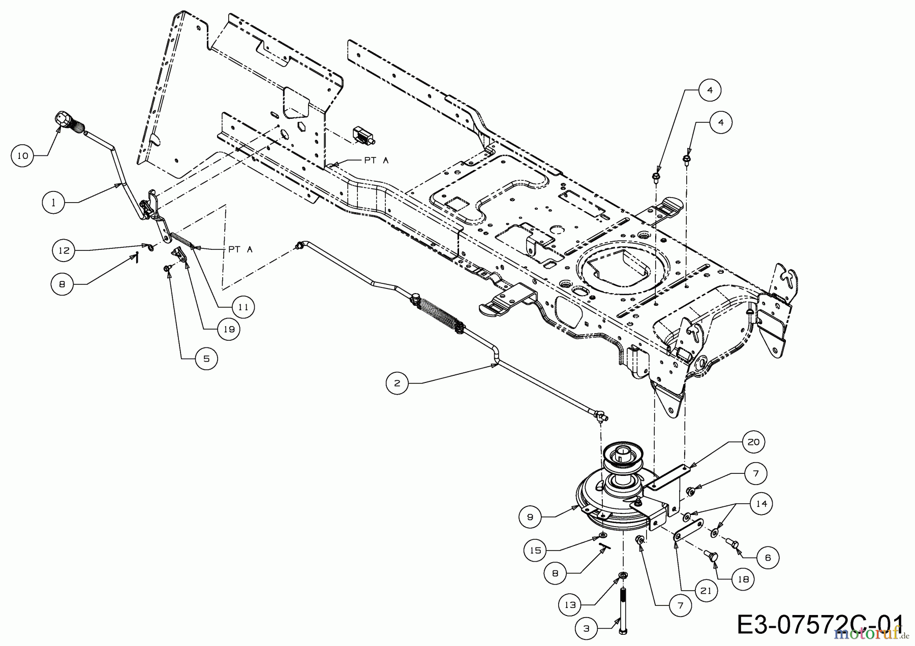  Wolf-Garten Rasentraktoren Expert 105.165 A 13HN90WN650  (2015) Mähwerkseinschaltung, Motorkeilriemenscheibe