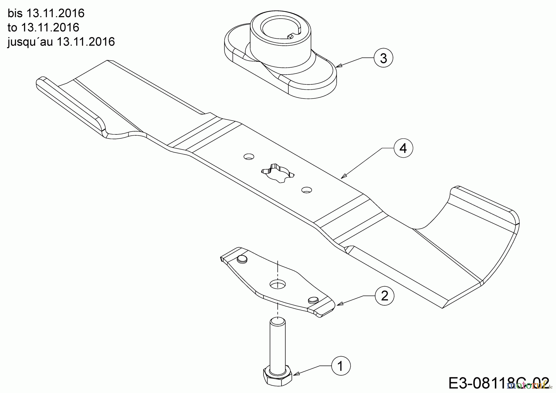 Wolf-Garten Motormäher Expert 420 11B-LUSC650 (2017) Messer, Messeraufnahme bis 13.11.2016