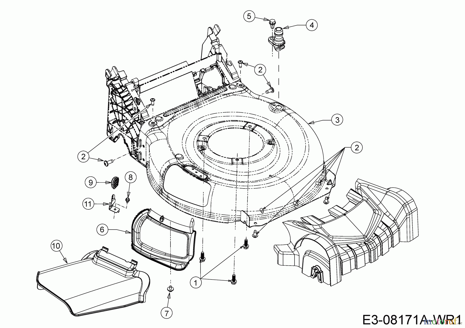 Wolf-Garten Motormäher mit Antrieb A 460 ASPHWIS 12AYTVB9650 (2019) Deflektor, Mähwerksgehäuse, Mulchklappe, Waschdüse