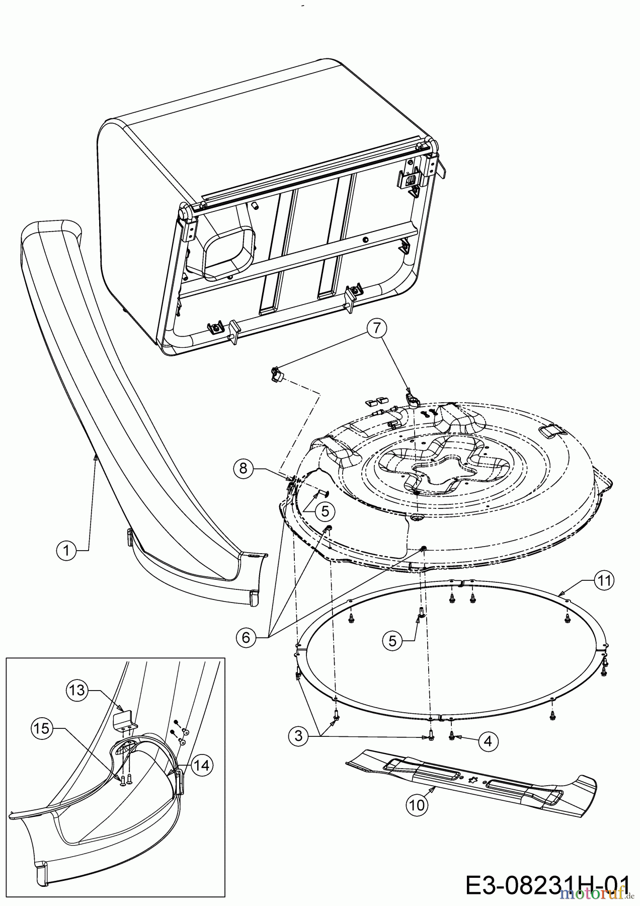 Wolf-Garten Rasentraktoren Scooter Hydro 13B721SD650 (2020) Auswurfschacht, Deflektor, Messer