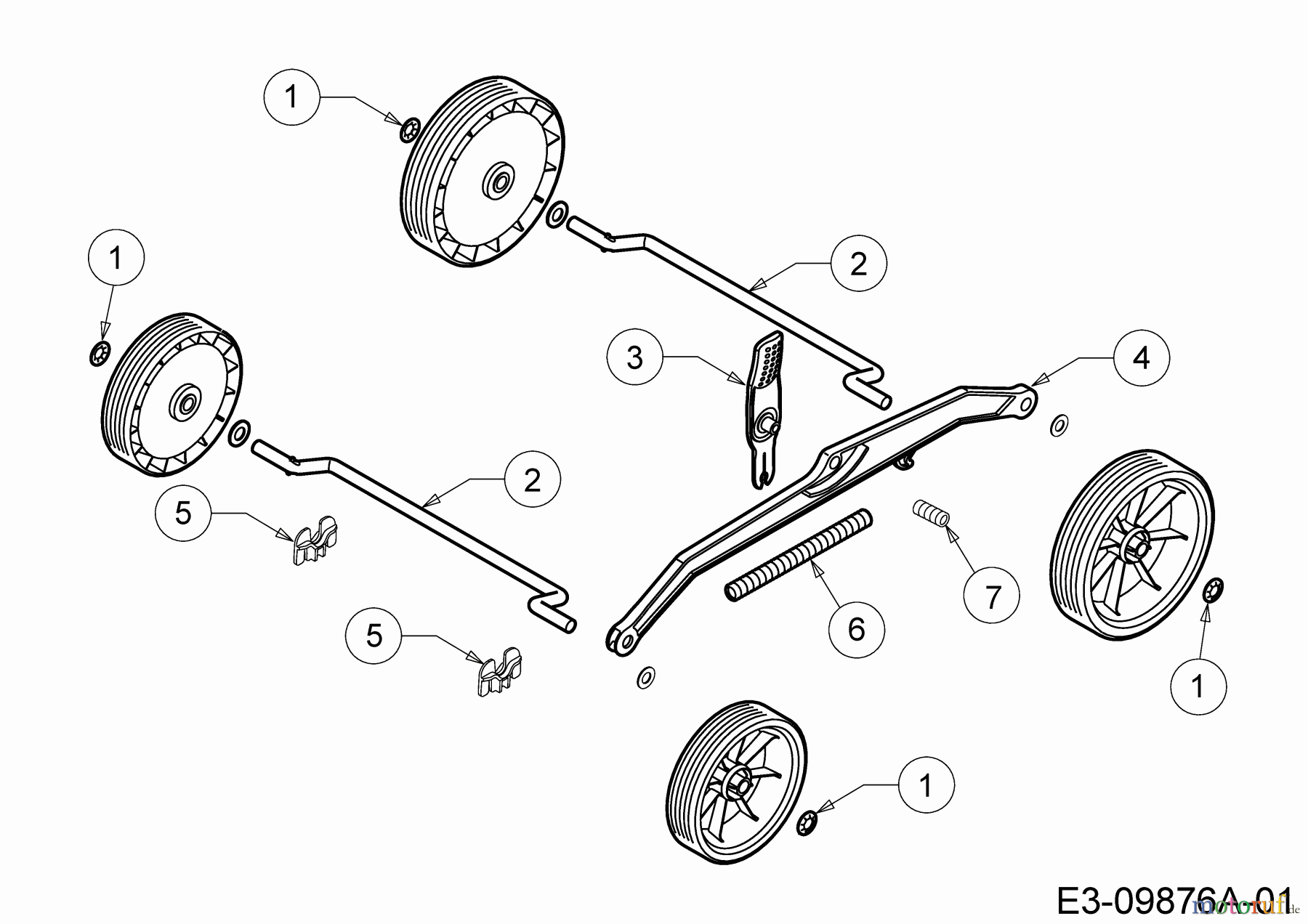 Wolf-Garten Elektromäher Expert 34 E 18BWF1S-650 (2014) Achsen, Höhenverstellung