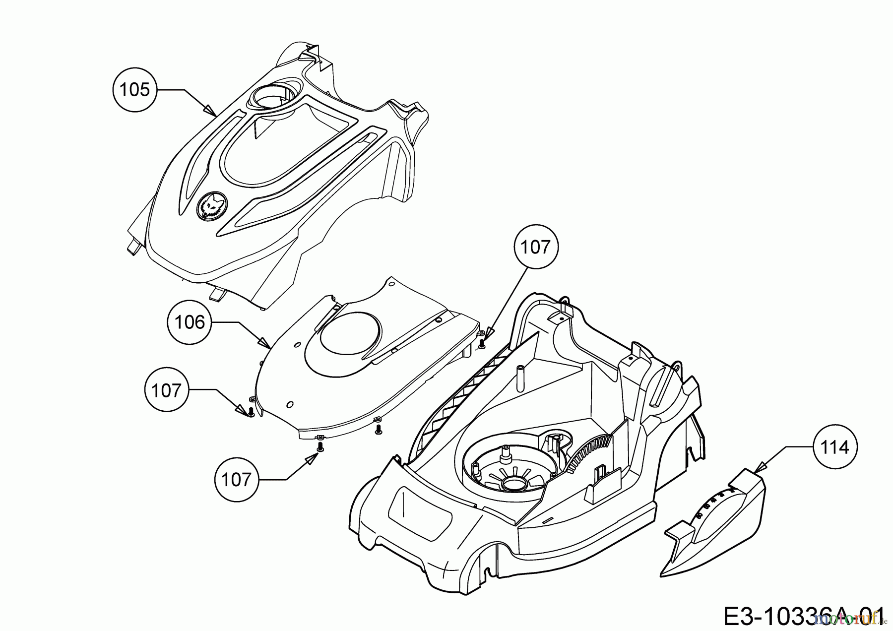  Wolf-Garten Elektromäher Blue Power 37 E 18AWG1Y1650  (2020) Abdeckung seitlich, Motorhaube