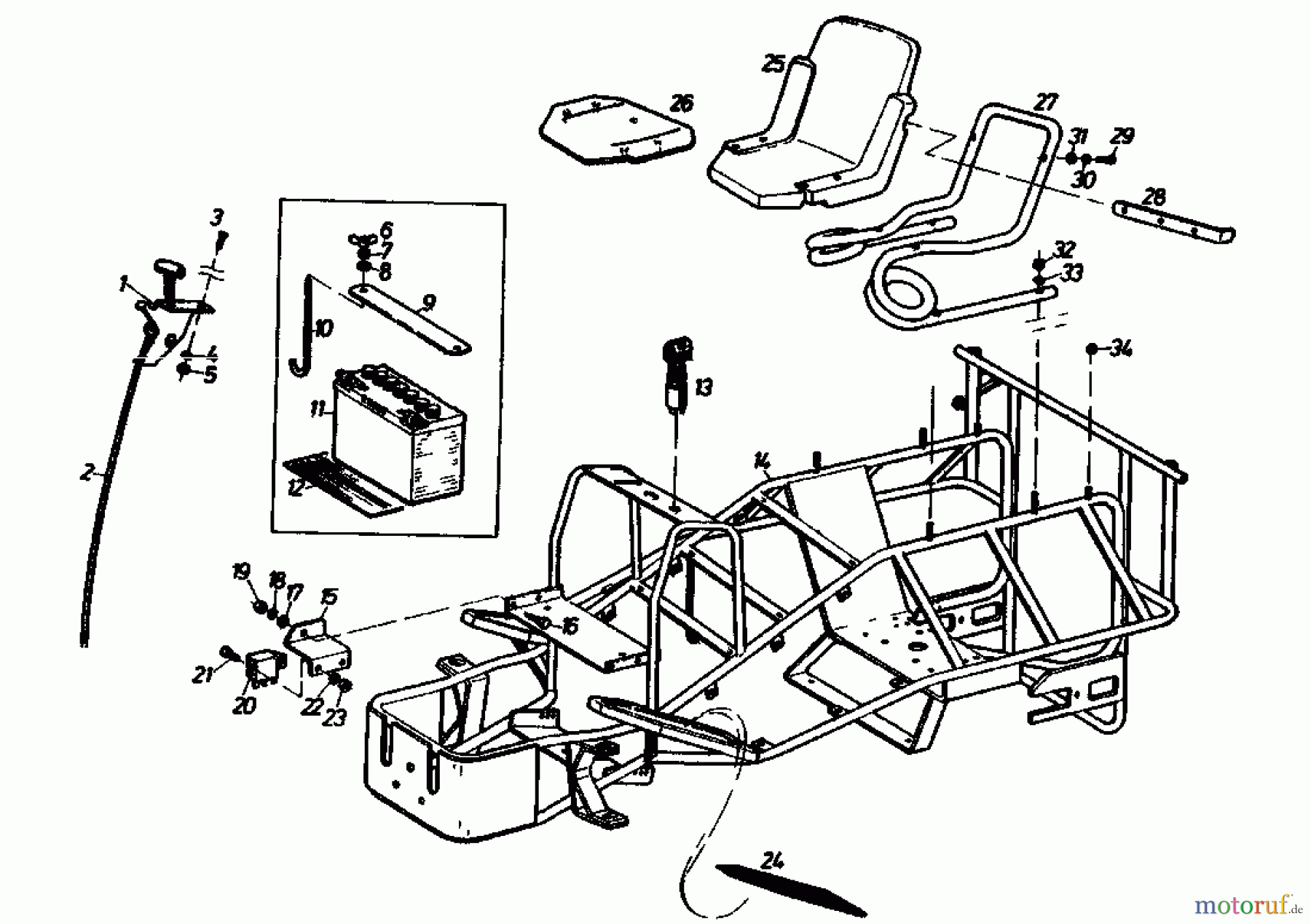  Golf Rasentraktoren 170 HD 4 02840.02  (1989) Batterie, Rahmen, Sitz